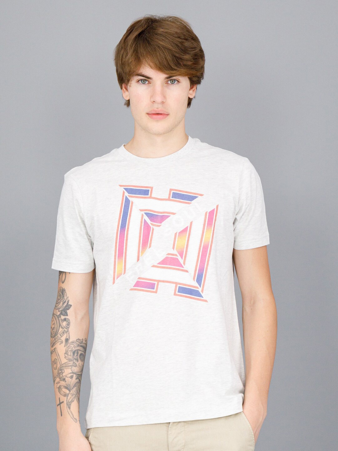 FREESOUL Men Off White Printed T-shirt