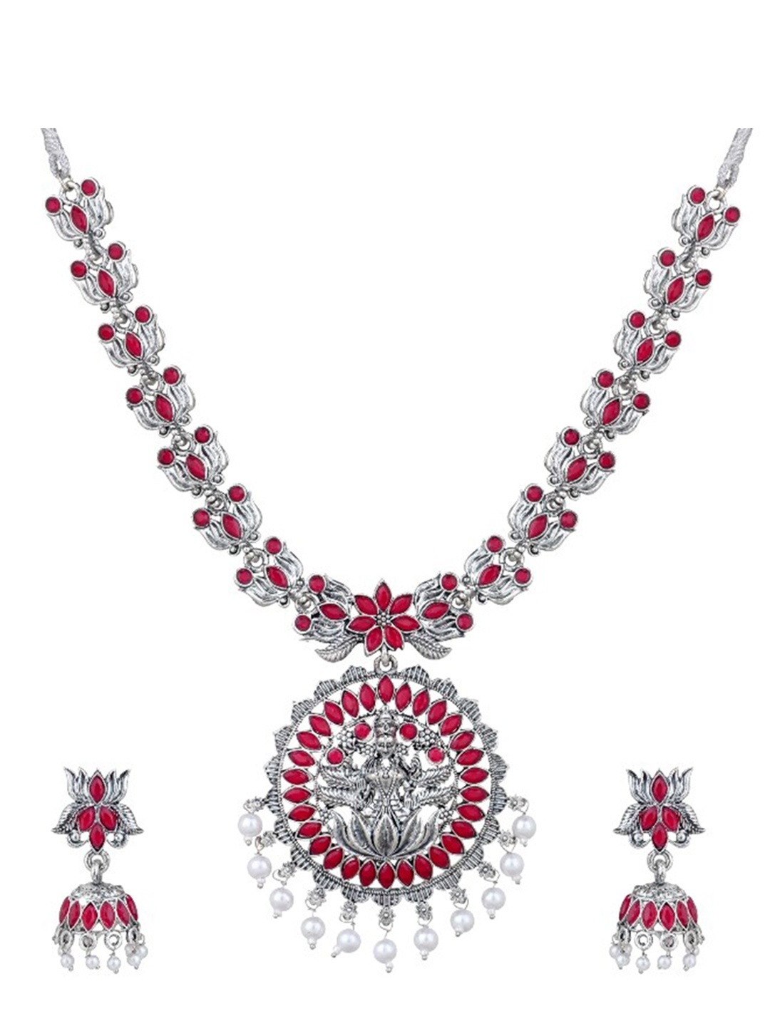 Atasi International Flower Design Ruby Red & Silver Stone Matt Finish Jewellery Set
Atasi International Flower Design Ruby Red & Silver Stone Matt Finish Jewellery Set