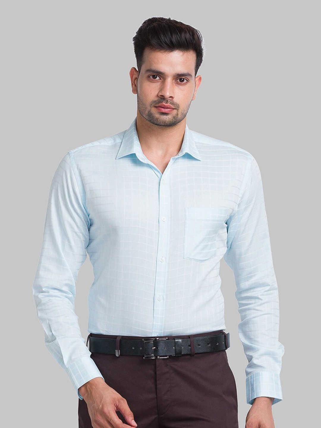 Park Avenue Men Green Checked Formal Shirt
