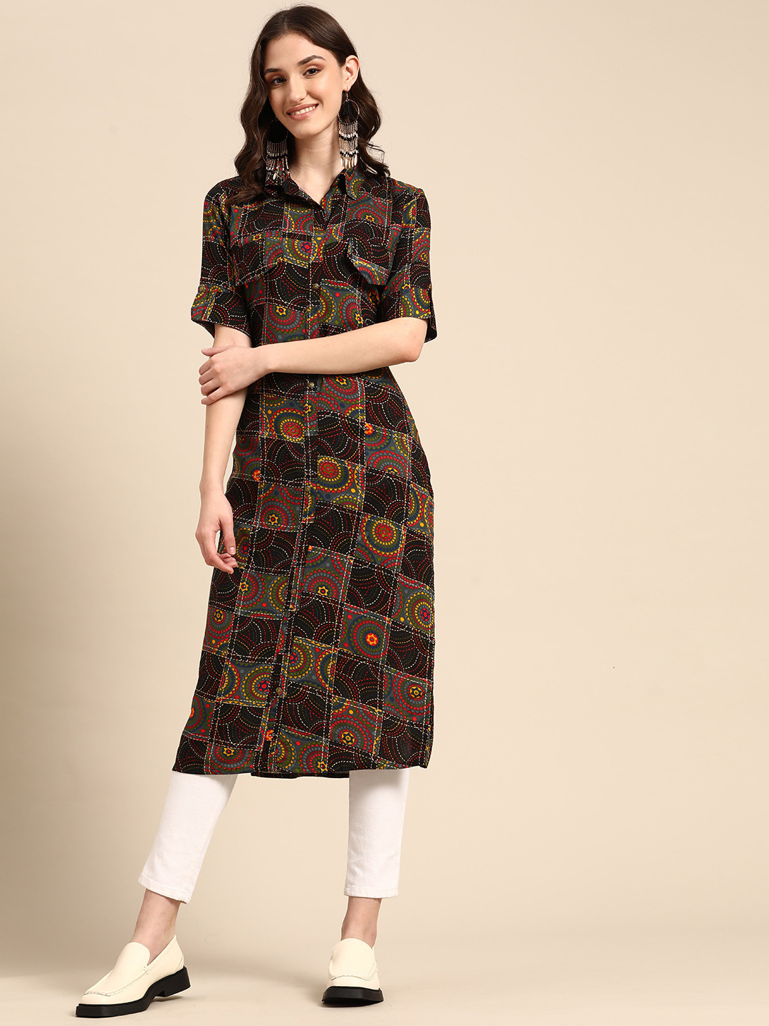 Sangria Women Black Ethnic Motifs Printed Kurta 
Sangria Women Black Ethnic Motifs Printed Kurta