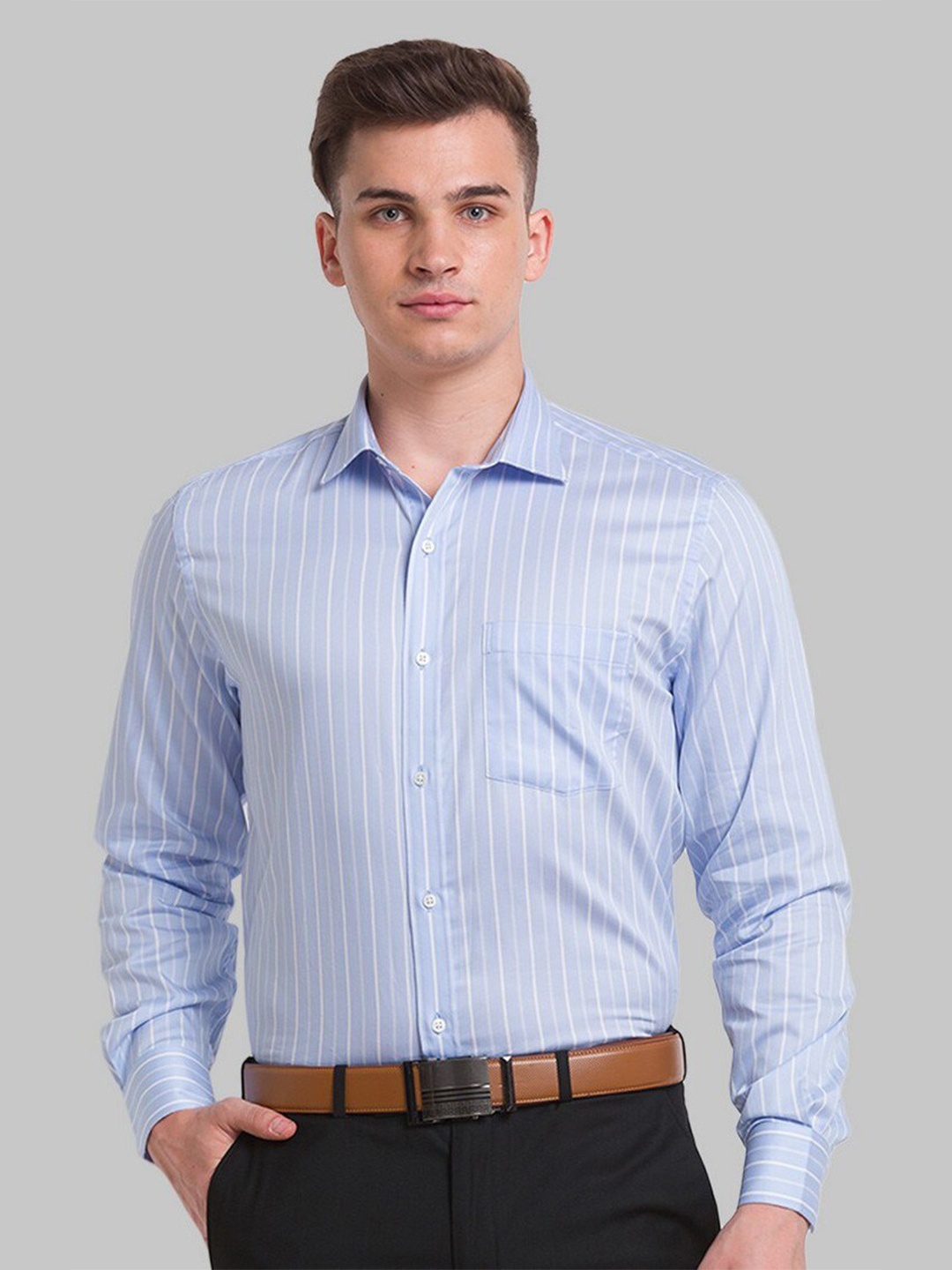 Park Avenue Men Blue Striped Formal Shirt