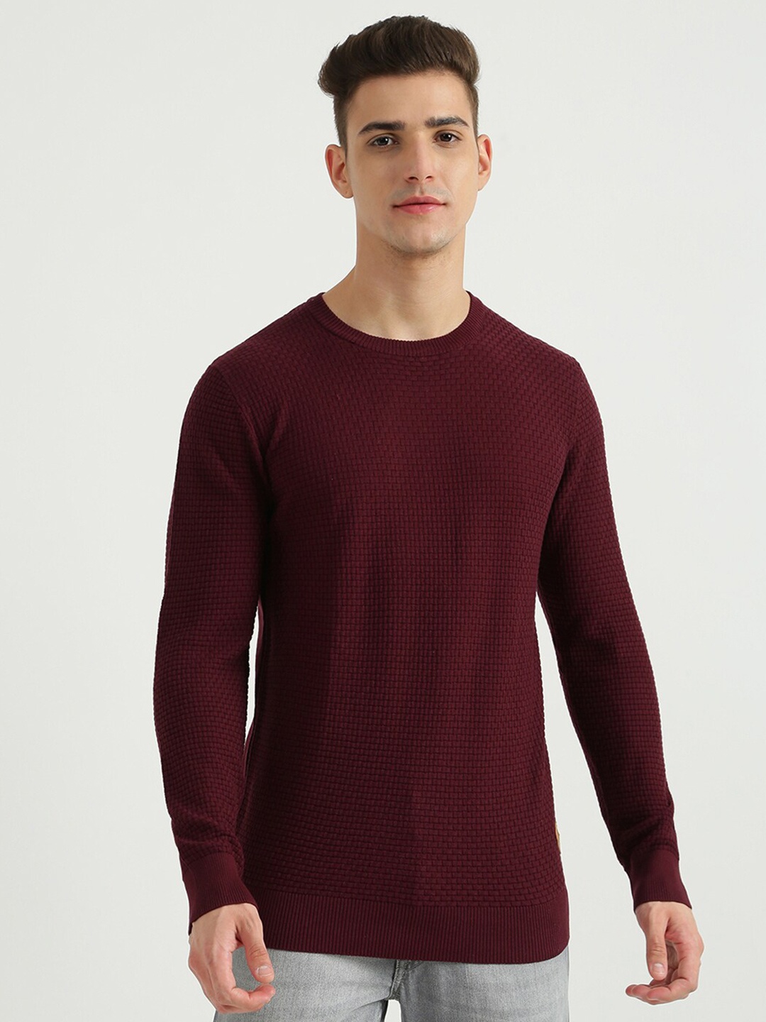 United Colors of Benetton Men Maroon Ribbed Pullover