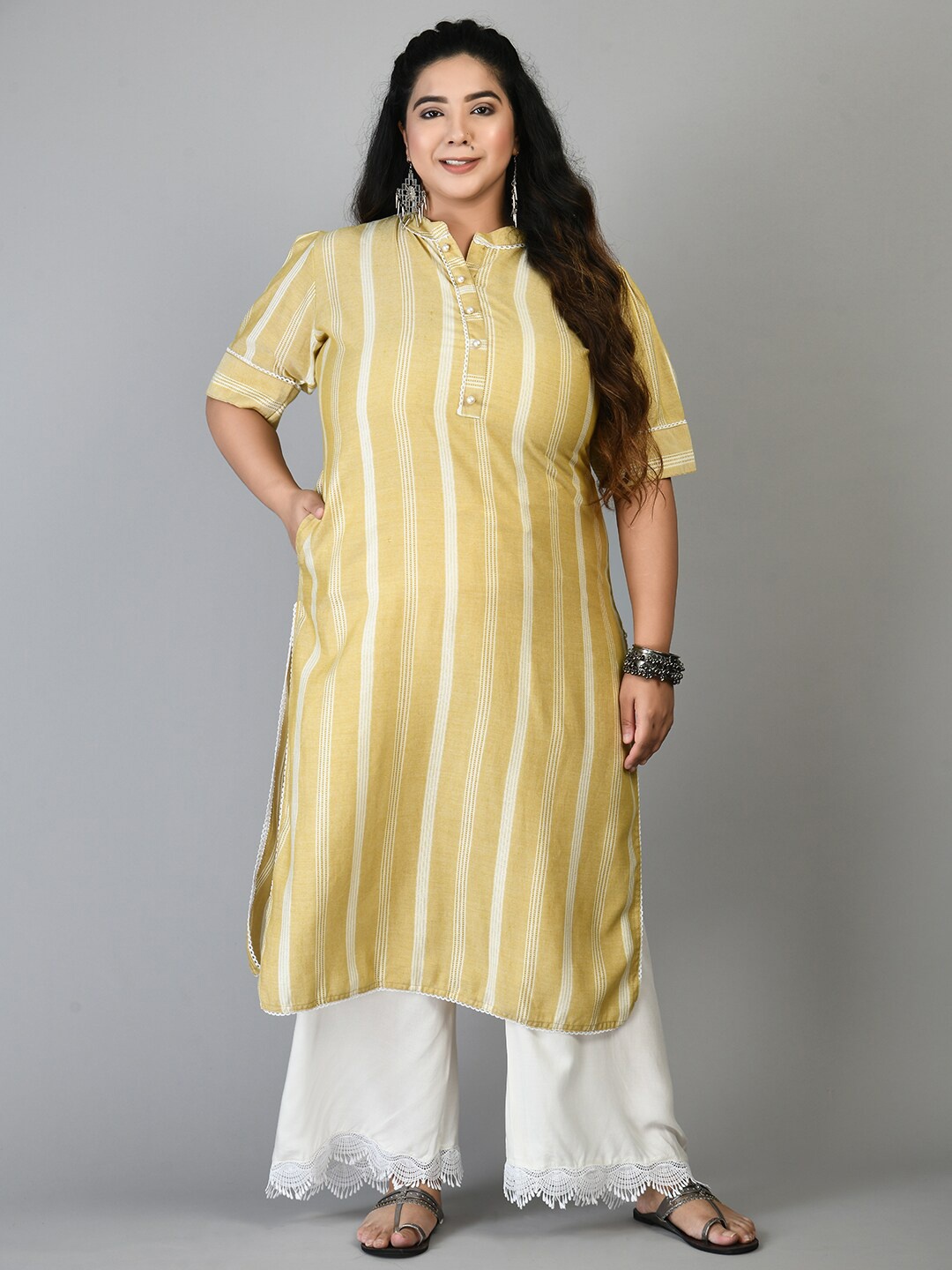 PrettyPlus by Desinoor com Women Mustard Yellow Striped Flared Sleeves Kurta
PrettyPlus by Desinoor com Women Mustard Yellow Striped Flared Sleeves Kurta