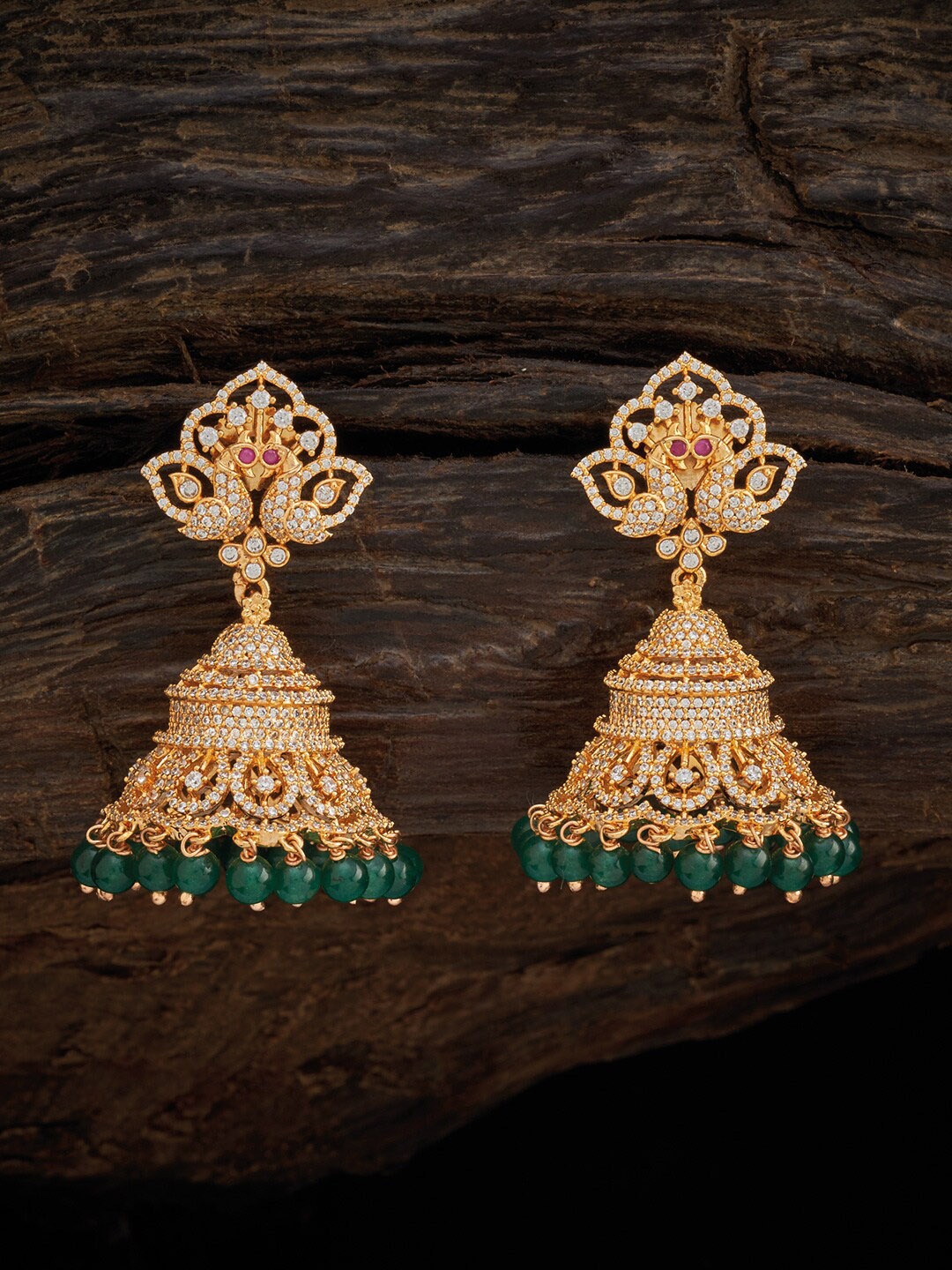 Kushal's Fashion Jewellery Green & White Gold-Plated Peacock Shaped Jhumkas Earrings
Kushal's Fashion Jewellery Green & White Gold-Plated Peacock Shaped Jhumkas Earrings
