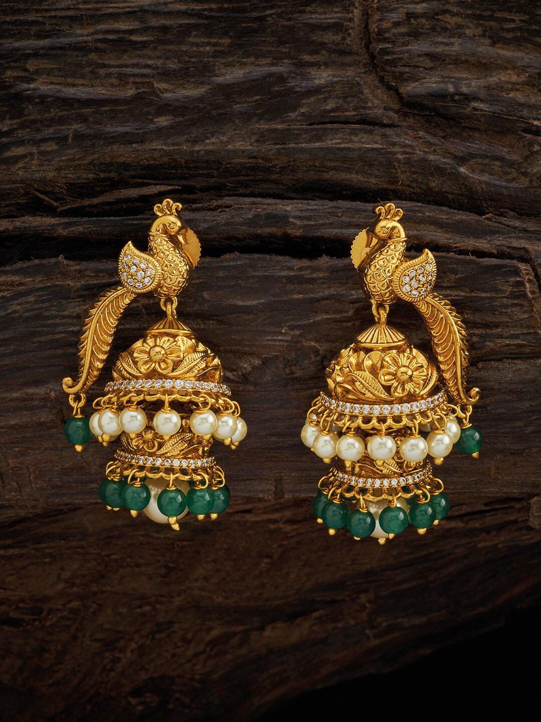 Kushal's Fashion Jewellery Green & White Gold-Plated Antique Peacock Jhumkas Earrings
Kushal's Fashion Jewellery Green & White Gold-Plated Antique Peacock Jhumkas Earrings