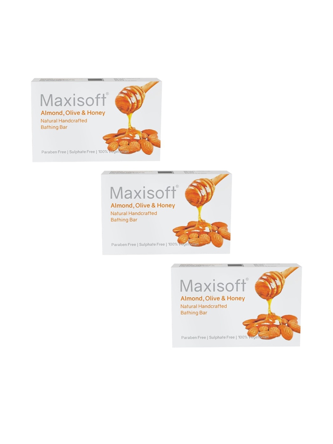 Maxisoft Pack Of 3 Almond Olive Honey Natural Handcrafted Bathing bar For all Skin Types 75gm, Na
Maxisoft Pack Of 3 Almond Olive Honey Natural Handcrafted Bathing bar For all Skin Types 75gm, Na