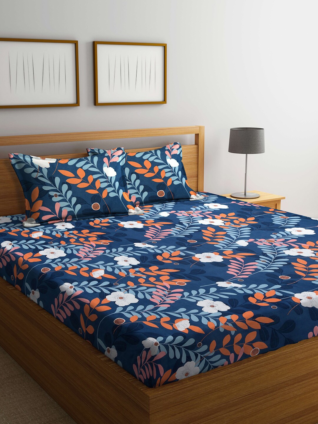 Arrabi 300 TC 130 GSM Floral Print King Size Bedsheet With 2 Pillow Covers, Navy blue
Arrabi 300 TC 130 GSM Floral Print King Size Bedsheet With 2 Pillow Covers, Navy blue
