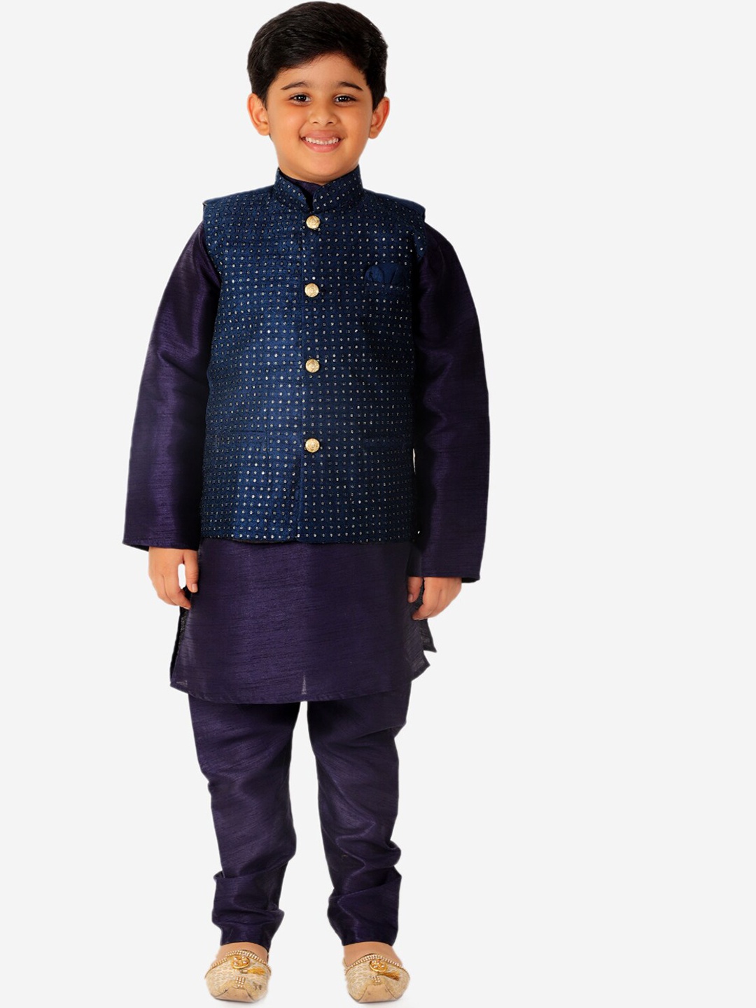 Pro-Ethic STYLE DEVELOPER Boys Navy Blue Solid Pure Silk Kurta with Churidar &Nehru jacket
Pro-Ethic STYLE DEVELOPER Boys Navy Blue Solid Pure Silk Kurta with Churidar &Nehru jacket