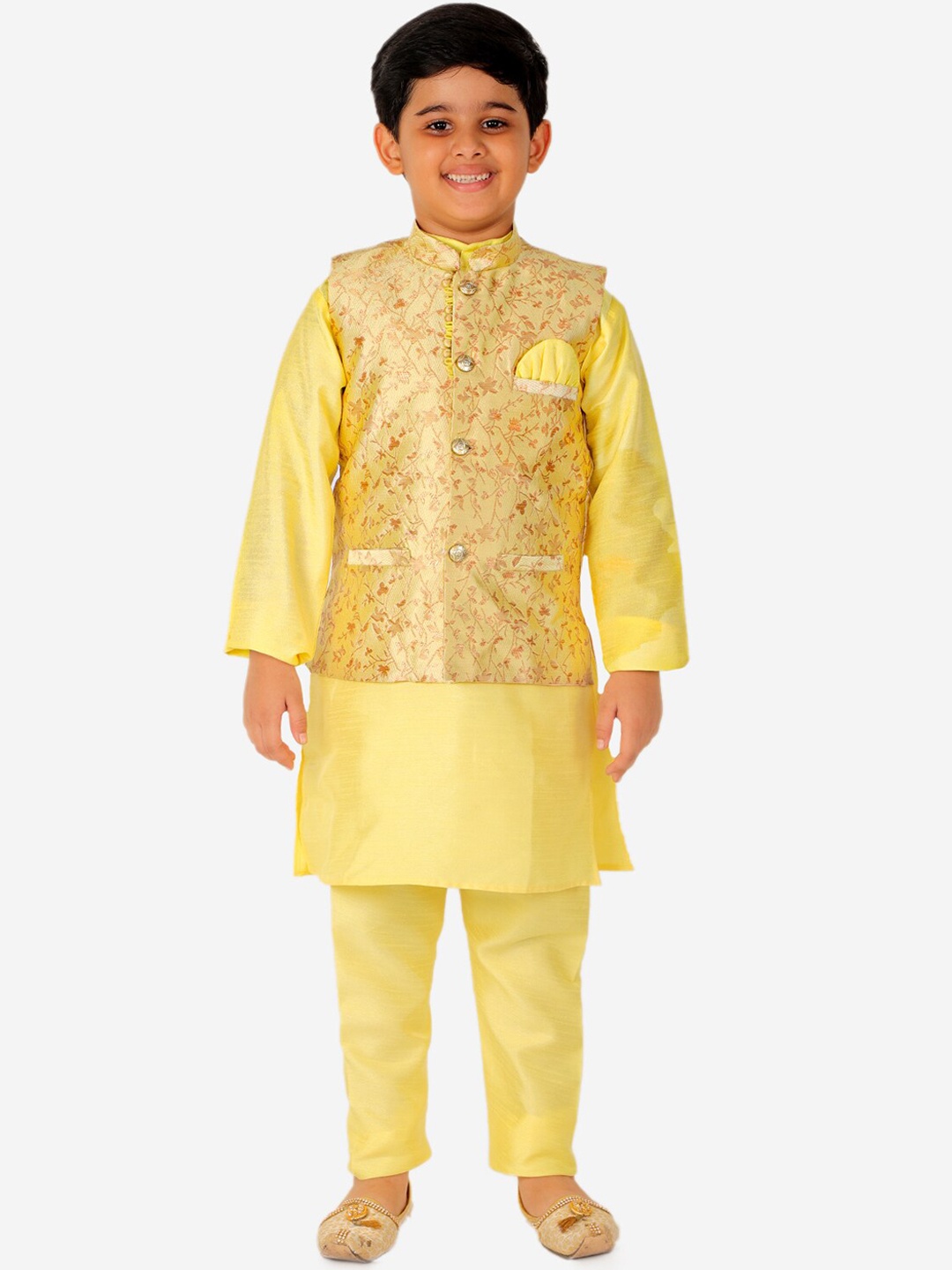 Pro-Ethic STYLE DEVELOPER Boys Solid Straight Silk Kurta with Pyjamas & With Nehru jacket, Yellow
Pro-Ethic STYLE DEVELOPER Boys Solid Straight Silk Kurta with Pyjamas & With Nehru jacket, Yellow