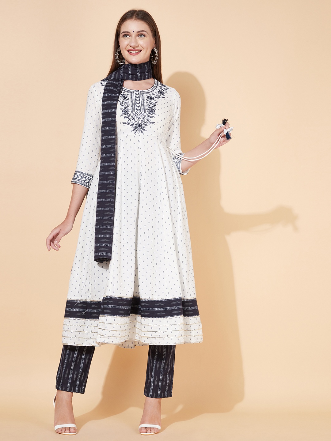 FASHOR Women Off White Ethnic Motifs Embroidered Pure Cotton Kurta with Trousers & With Dupatta
FASHOR Women Off White Ethnic Motifs Embroidered Pure Cotton Kurta with Trousers & With Dupatta