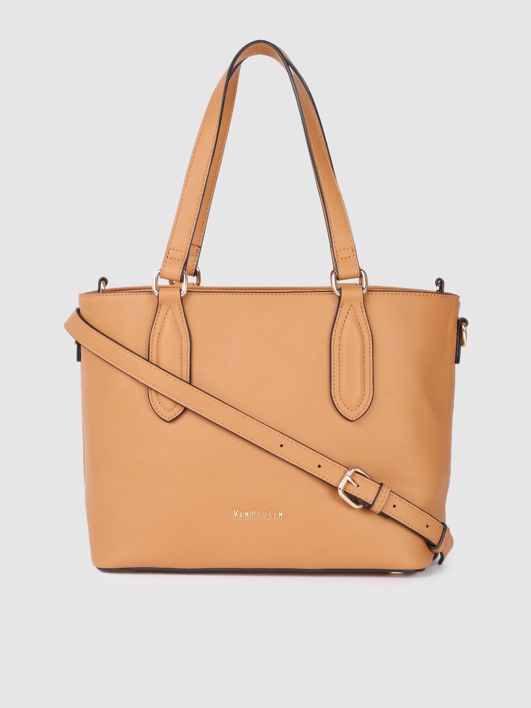 Van Heusen Women Tan Brown Solid Structured Handheld Bag