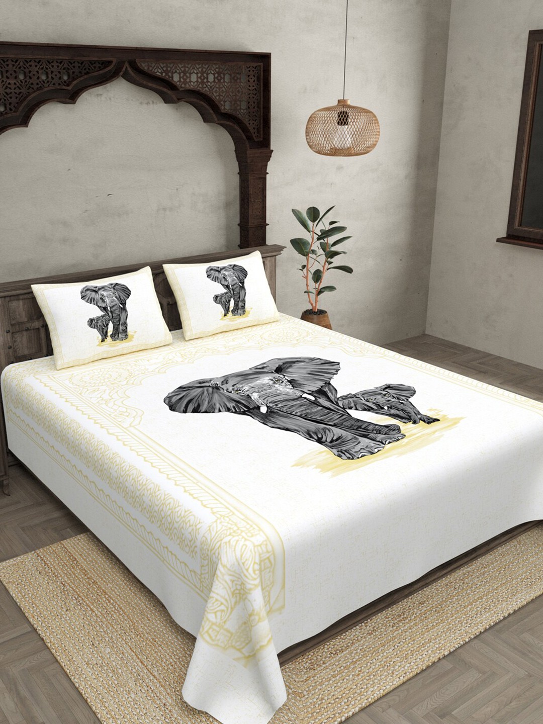 JAIPUR FABRIC 240 TC Graphic Print Cotton King Size Bedsheet With 2 Pillow Covers, Cream
JAIPUR FABRIC 240 TC Graphic Print Cotton King Size Bedsheet With 2 Pillow Covers, Cream