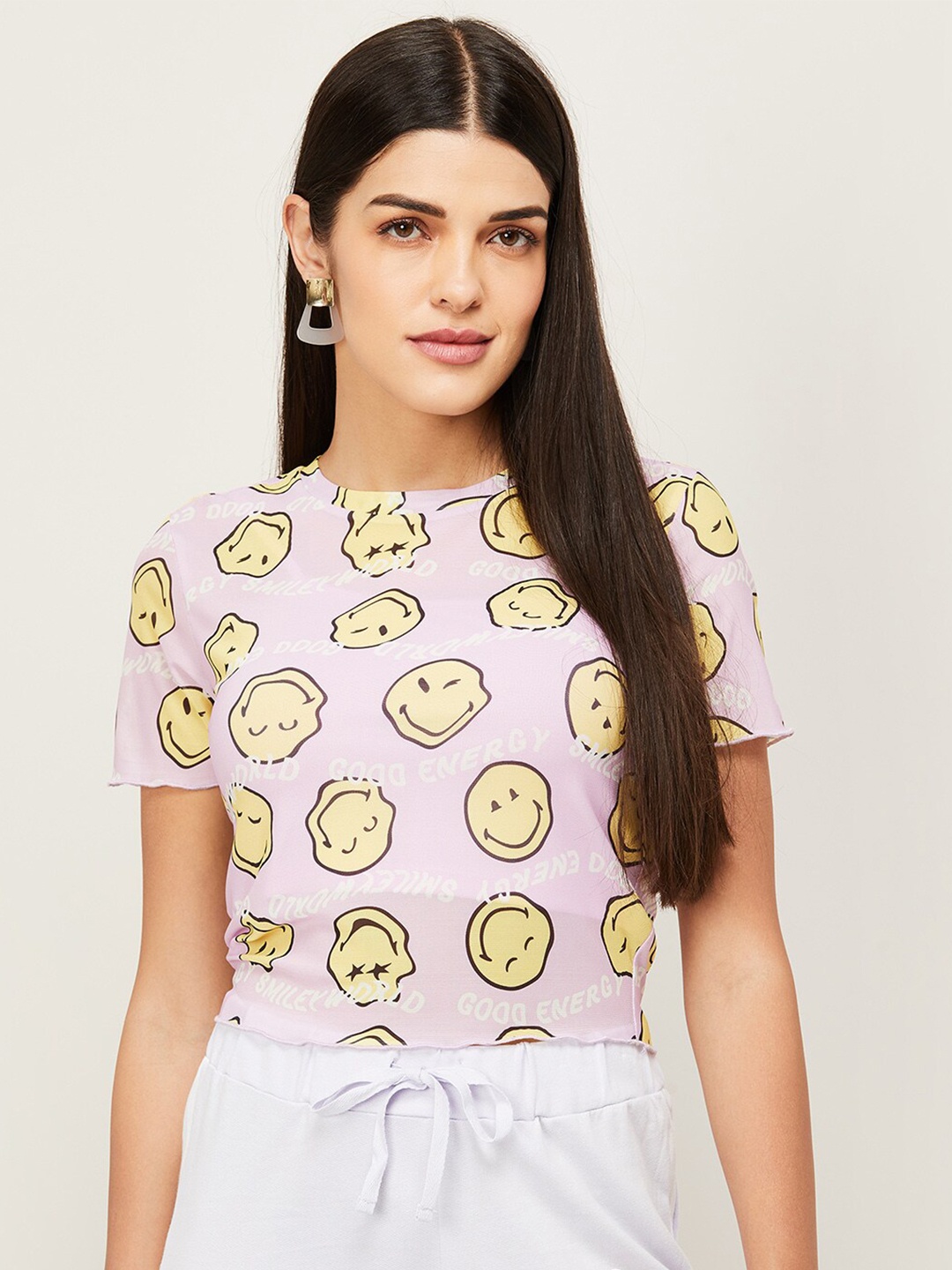 SmileyWorld Women Pink & Yellow Print Top