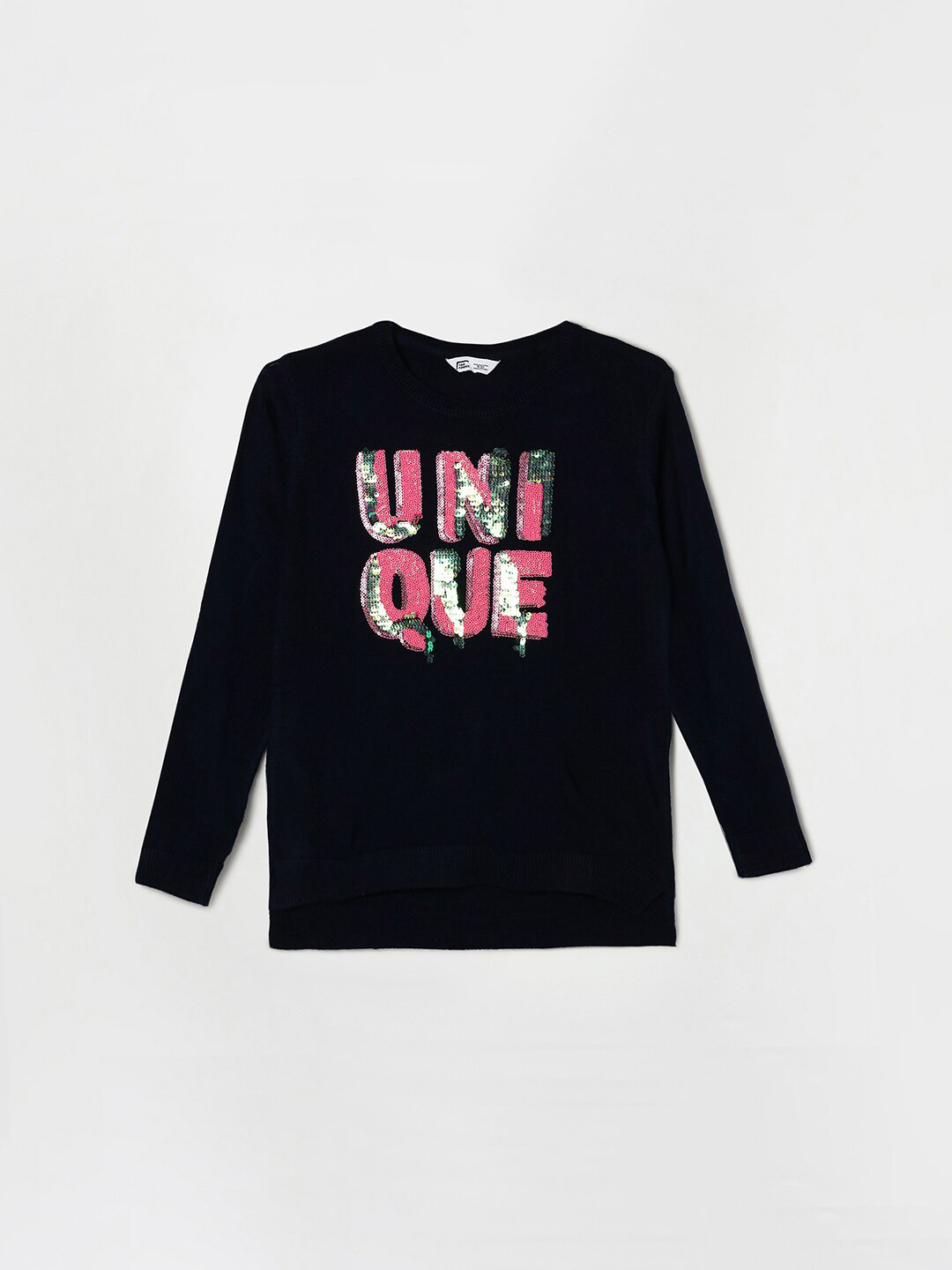 Fame Forever by Lifestyle Girls Navy Blue And Pink Sequins Embellished Pullover Sweater
Fame Forever by Lifestyle Girls Navy Blue And Pink Sequins Embellished Pullover Sweater
