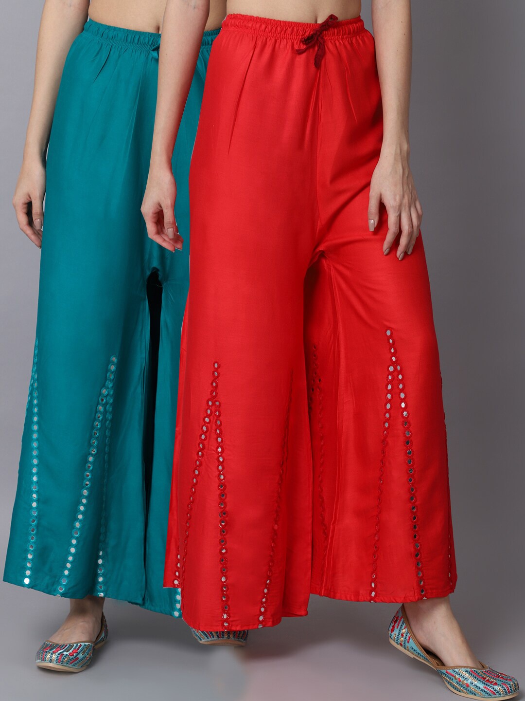 GRACIT Women Red & Turquoise Blue Pack of 2 Floral Embroidered Flared Ethnic Palazzos
GRACIT Women Red & Turquoise Blue Pack of 2 Floral Embroidered Flared Ethnic Palazzos