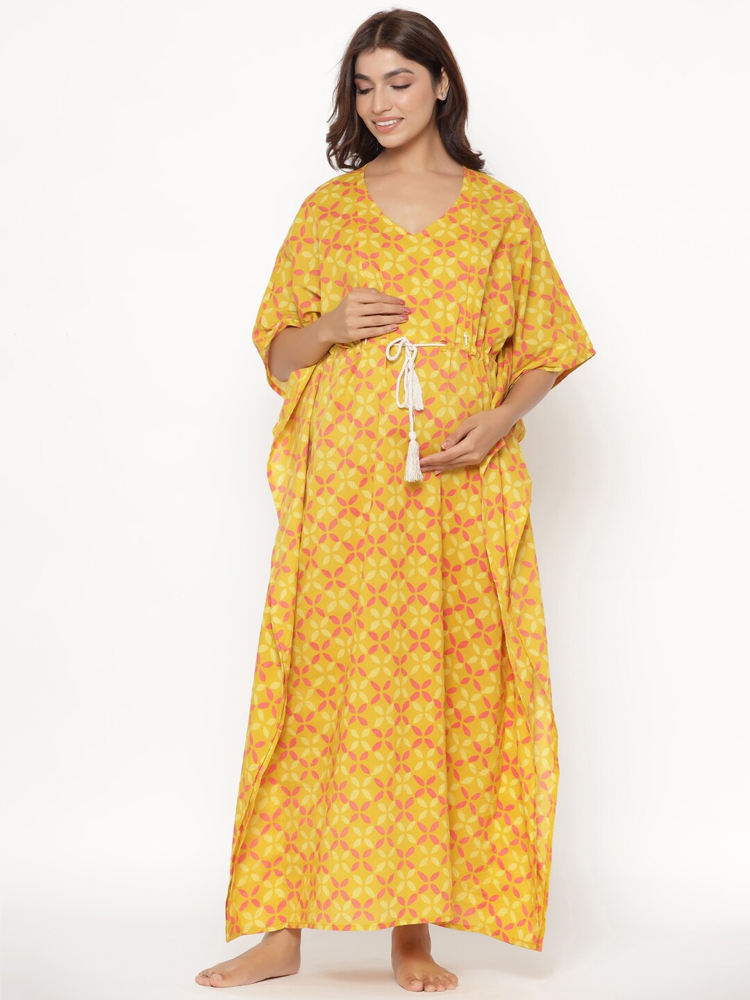 CRAFIQA Women Mustard Printed Pure Cotton Maternity & Nursing Kaftan Maxi Nightdress
CRAFIQA Women Mustard Printed Pure Cotton Maternity & Nursing Kaftan Maxi Nightdress