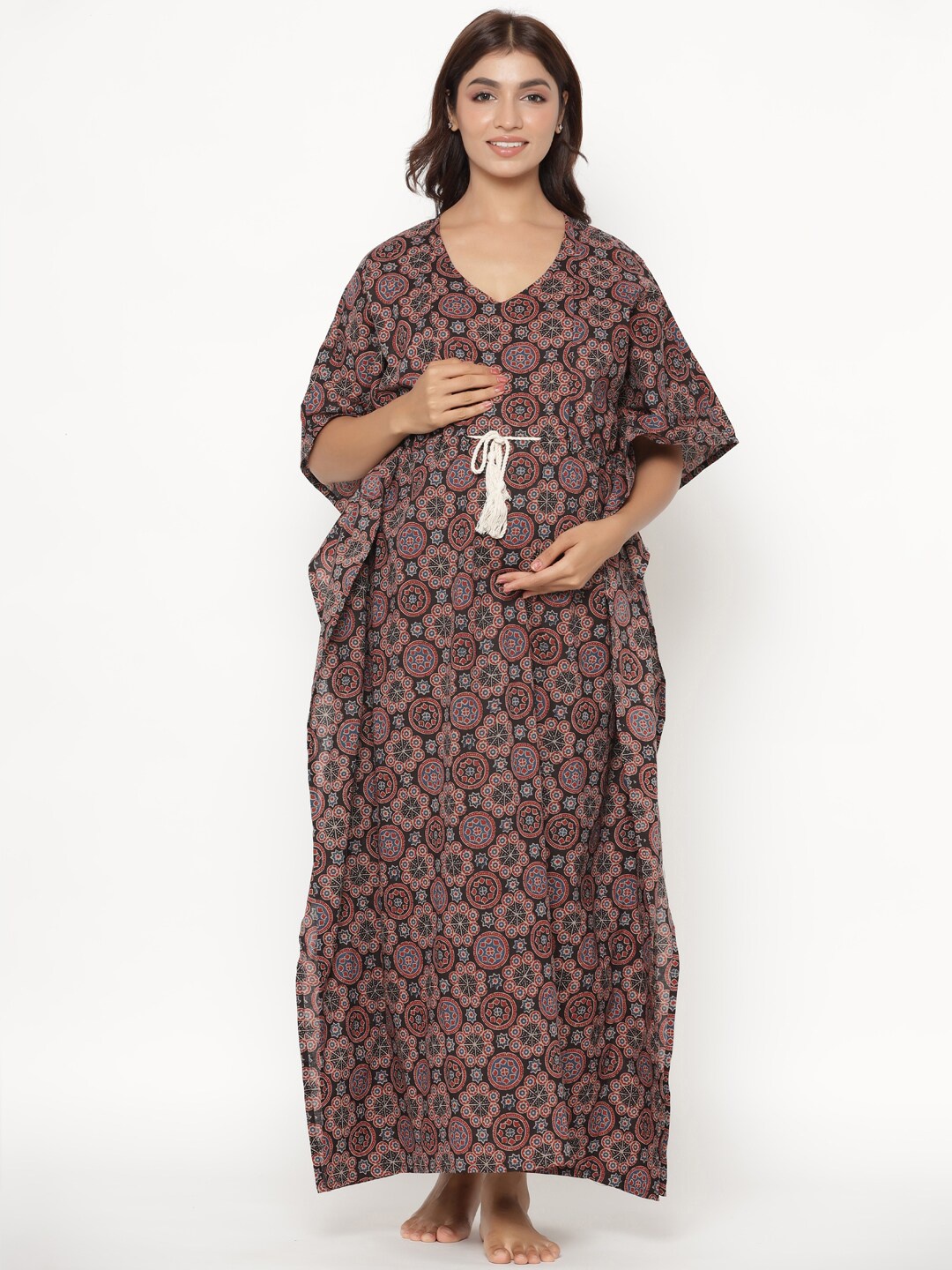 CRAFIQA Women Brown Printed Pure Cotton Maternity & Nursing Kaftan Maxi Nightdress
CRAFIQA Women Brown Printed Pure Cotton Maternity & Nursing Kaftan Maxi Nightdress