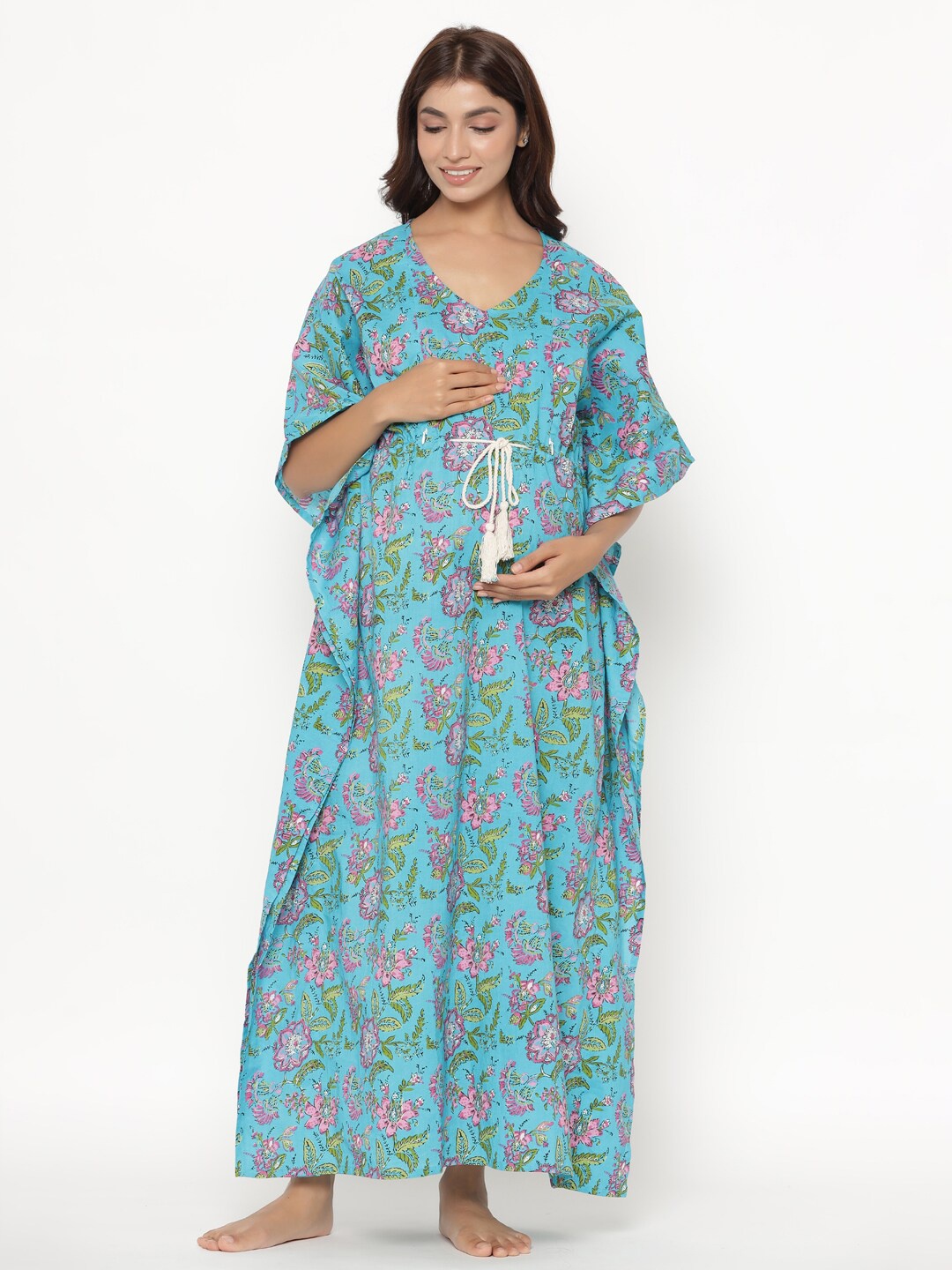 Ikk Kudi by Seerat Printed Pure Cotton Maternity & Nursing Kaftan Maxi Nightdress, Turquoise blue
Ikk Kudi by Seerat Printed Pure Cotton Maternity & Nursing Kaftan Maxi Nightdress, Turquoise blue