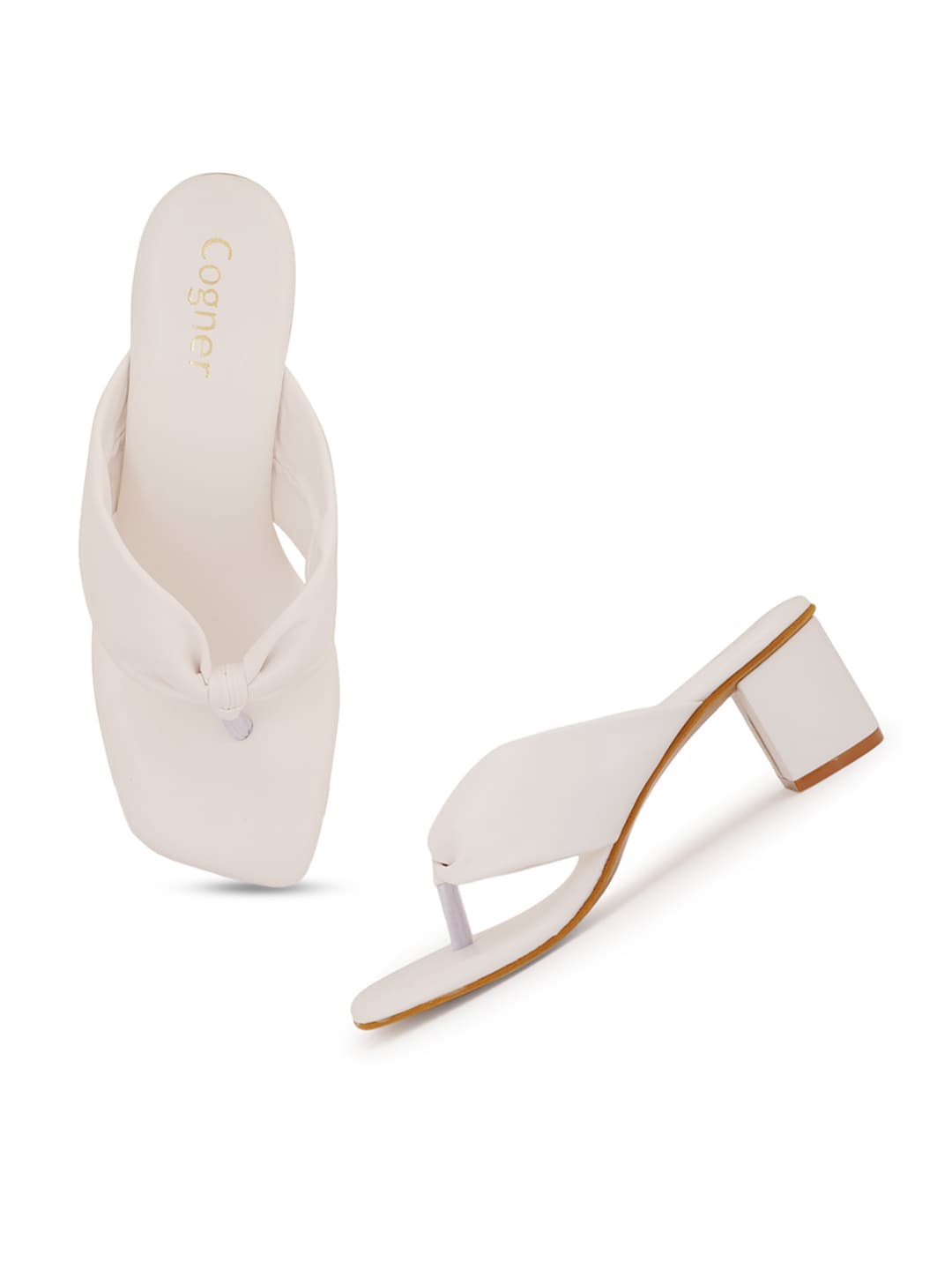 Cogner Block Heels, White