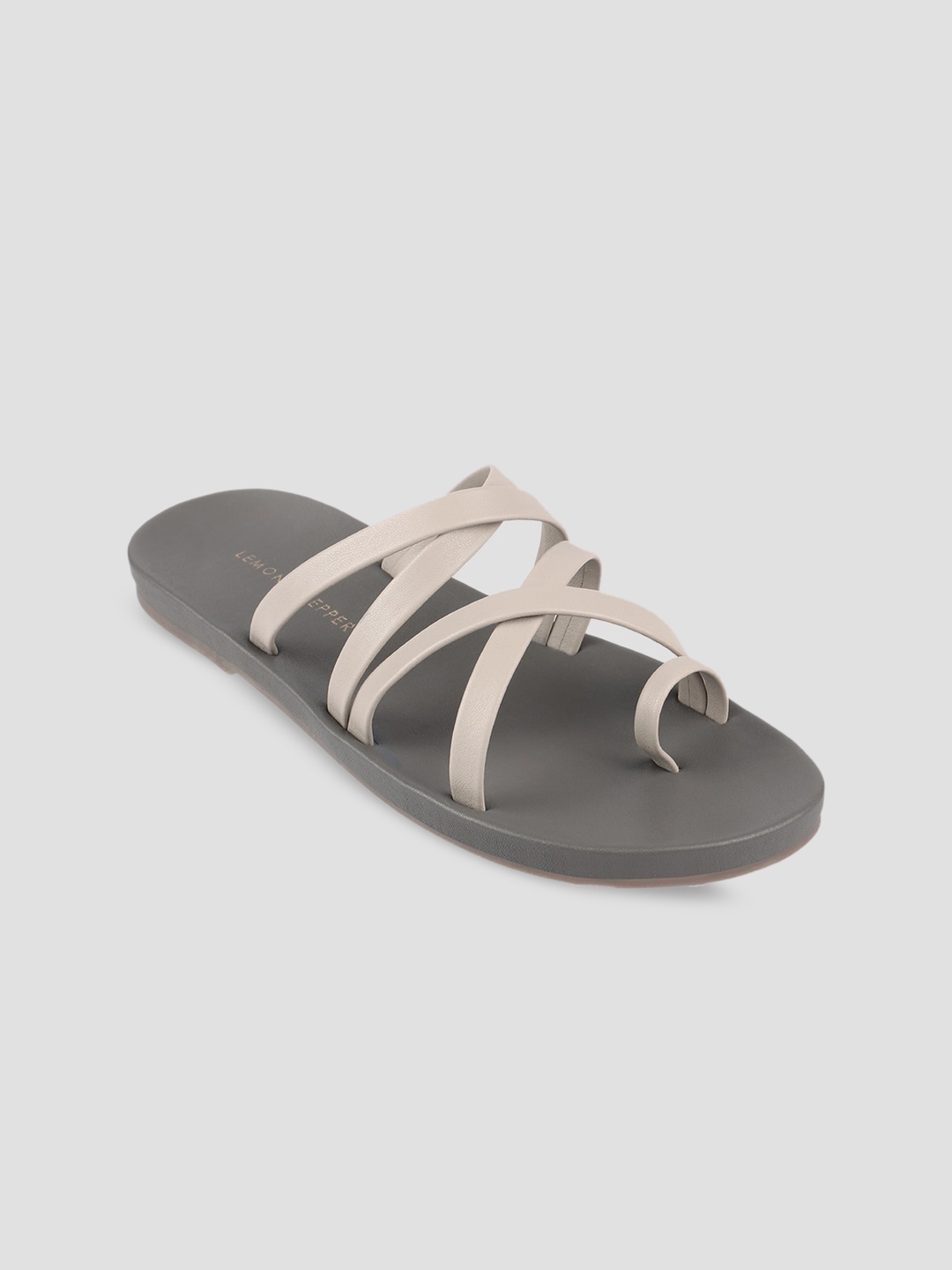 LEMON & PEPPER Women Grey Solid PU One Toe Flats
