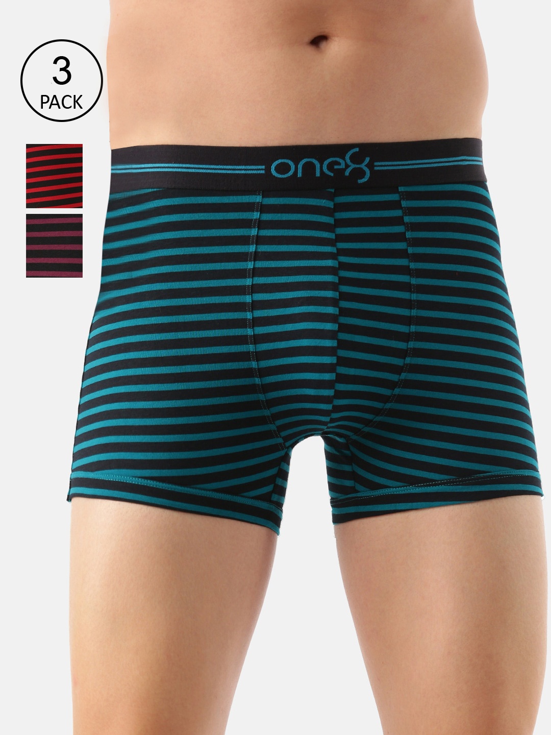 one8 by Virat Kohli Men Pack Of 3 Striped Combed Cotton Trunk 730-PO3-Red/Seagreen/Wine
one8 by Virat Kohli Men Pack Of 3 Striped Combed Cotton Trunk 730-PO3-Red/Seagreen/Wine