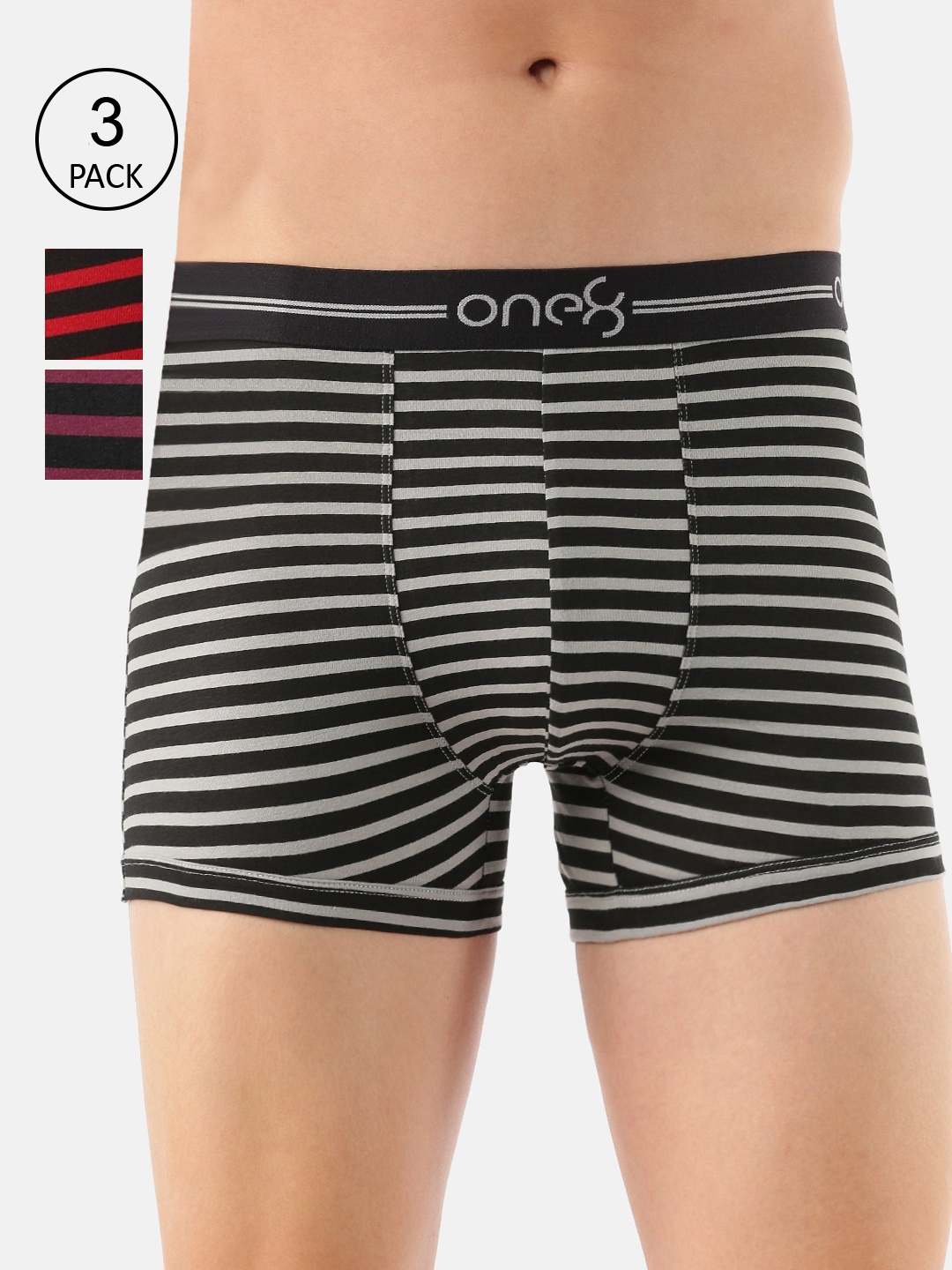 one8 by Virat Kohli Men Pack Of 3 Striped Cotton Trunk 730-PO3-Grey/Red/Wine-Grey Melange
one8 by Virat Kohli Men Pack Of 3 Striped Cotton Trunk 730-PO3-Grey/Red/Wine-Grey Melange