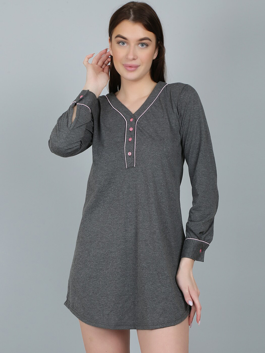 N-Gal Women Grey Solid Cotton Lounge Tshirts 
N-Gal Women Grey Solid Cotton Lounge Tshirts