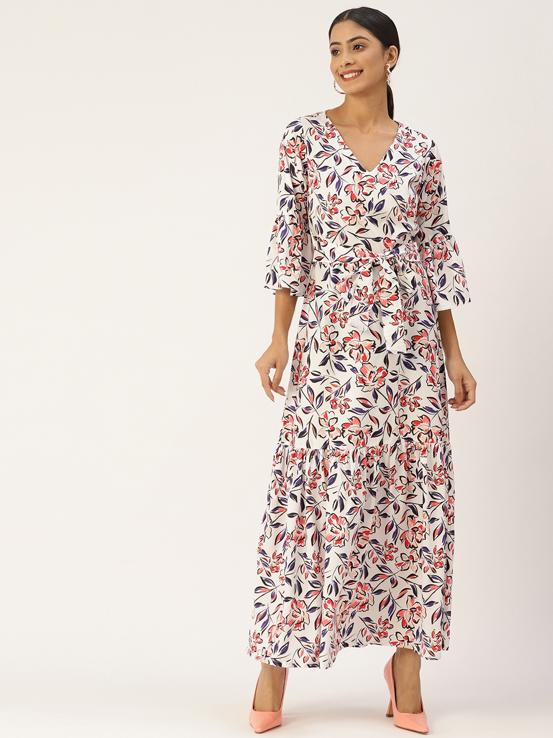 Sleek Italia Floral Crepe Maxi Dress, White