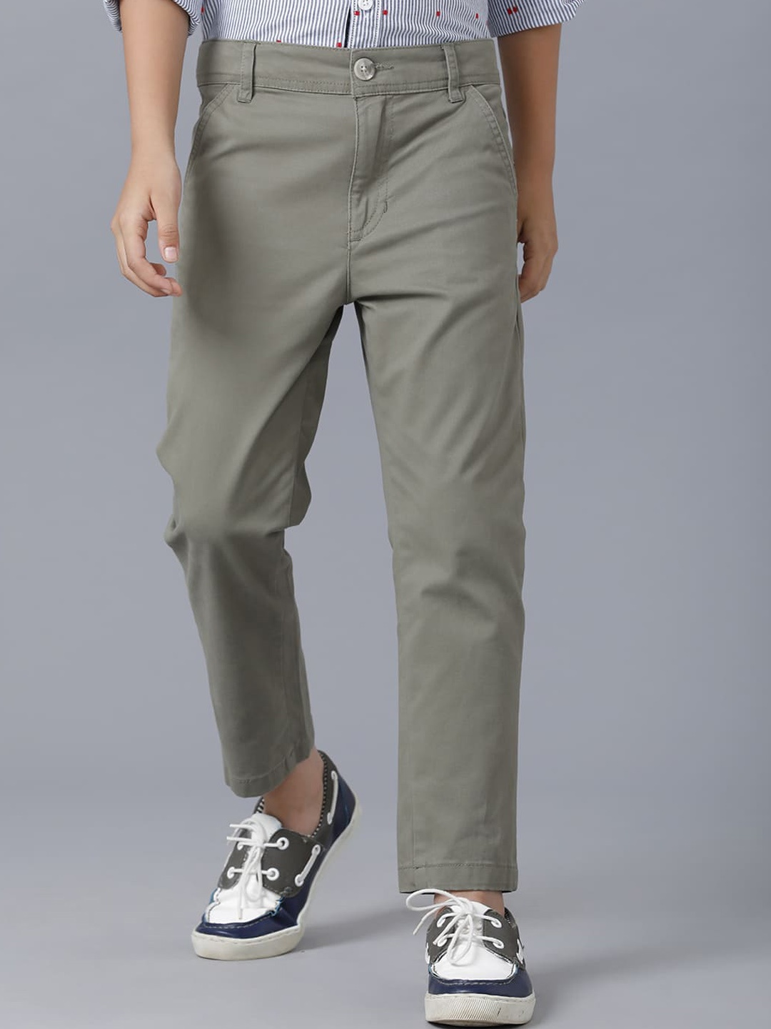 UNDER FOURTEEN ONLY Boys Olive Green Slim Fit Trouser