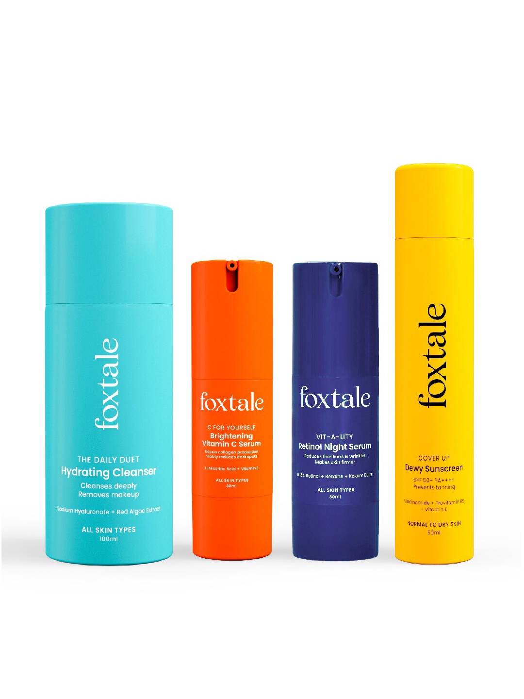 FoxTale Age Defender Skin Care Set - Day Serum + Face Wash + Night Serum + Sunscreen, Multi
FoxTale Age Defender Skin Care Set - Day Serum + Face Wash + Night Serum + Sunscreen, Multi
