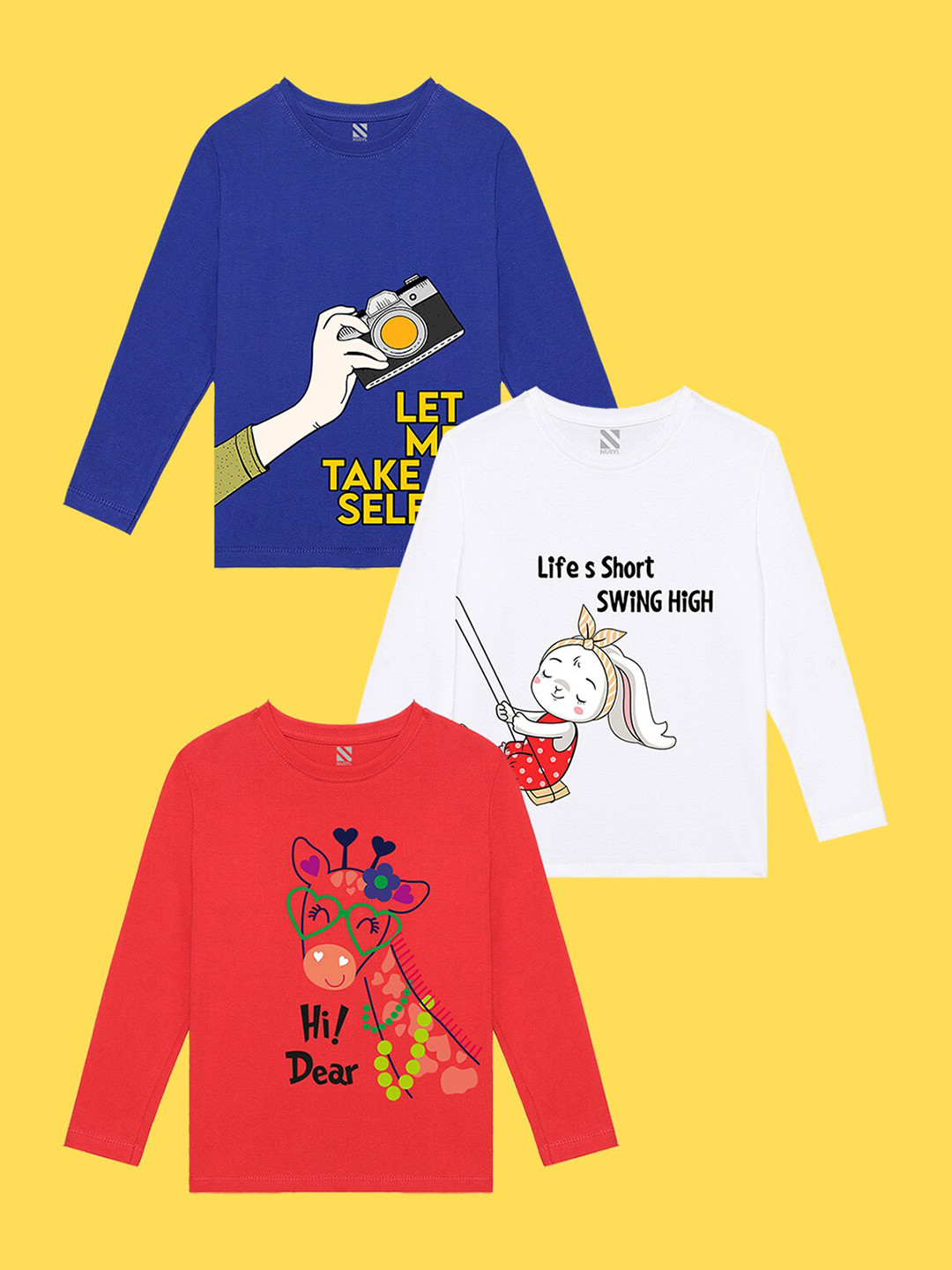 NUSYL Girls Pack of 3 Blue & Red Printed T-shirt
NUSYL Girls Pack of 3 Blue & Red Printed T-shirt