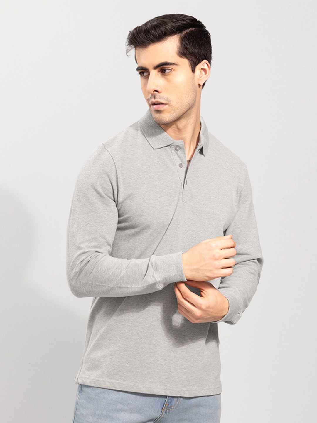 Snitch Men Grey Polo Collar Slim Fit T-shirt