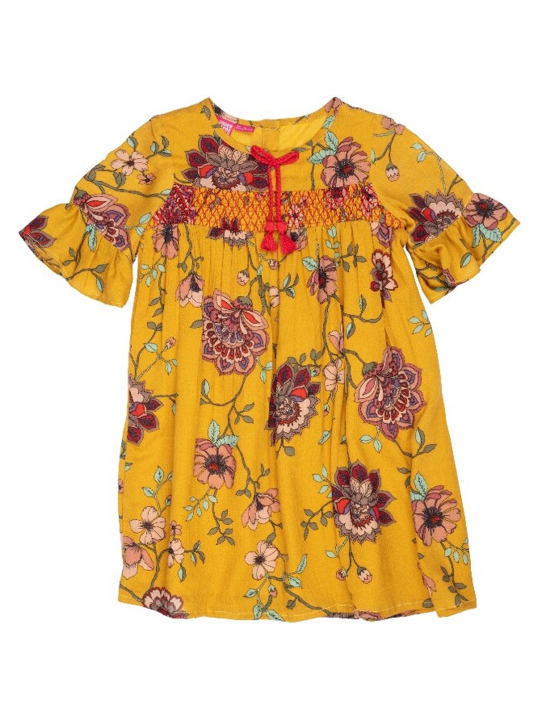 UNDER FOURTEEN ONLY Girls Floral Print Smocked Detail Bell Sleeves Cotton A-Line Dress, Yellow
UNDER FOURTEEN ONLY Girls Floral Print Smocked Detail Bell Sleeves Cotton A-Line Dress, Yellow