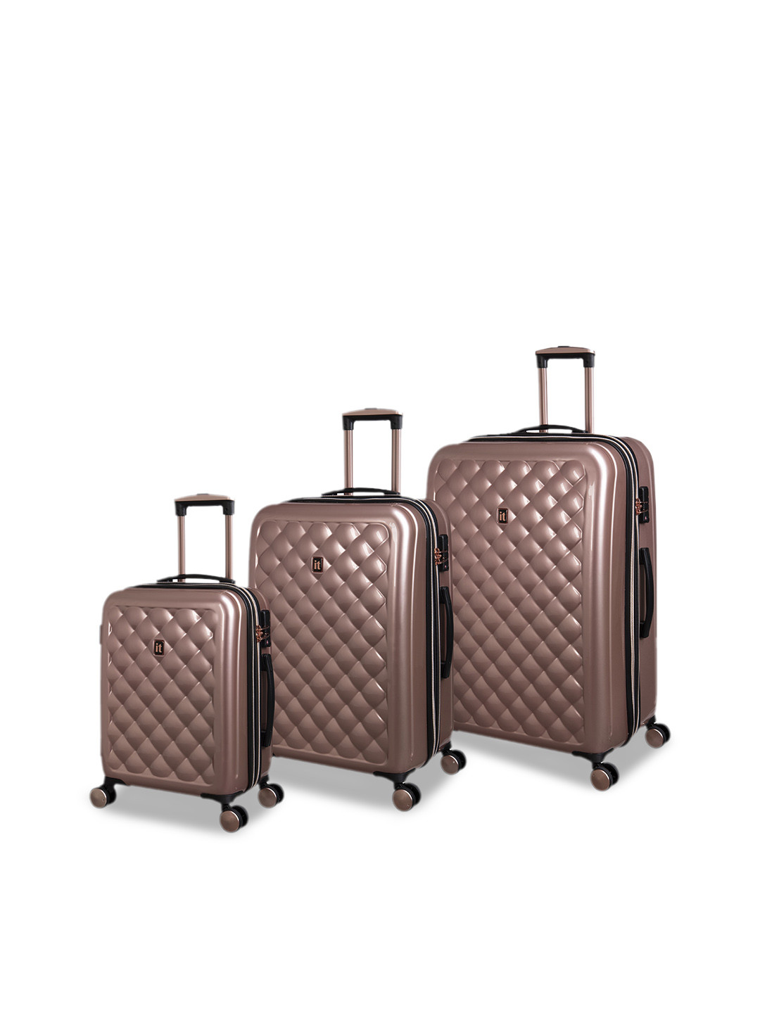 IT luggage Set Of 3 Textured Hard-Sided Small Trolley Suitcase, Pink 
IT luggage Set Of 3 Textured Hard-Sided Small Trolley Suitcase, Pink
