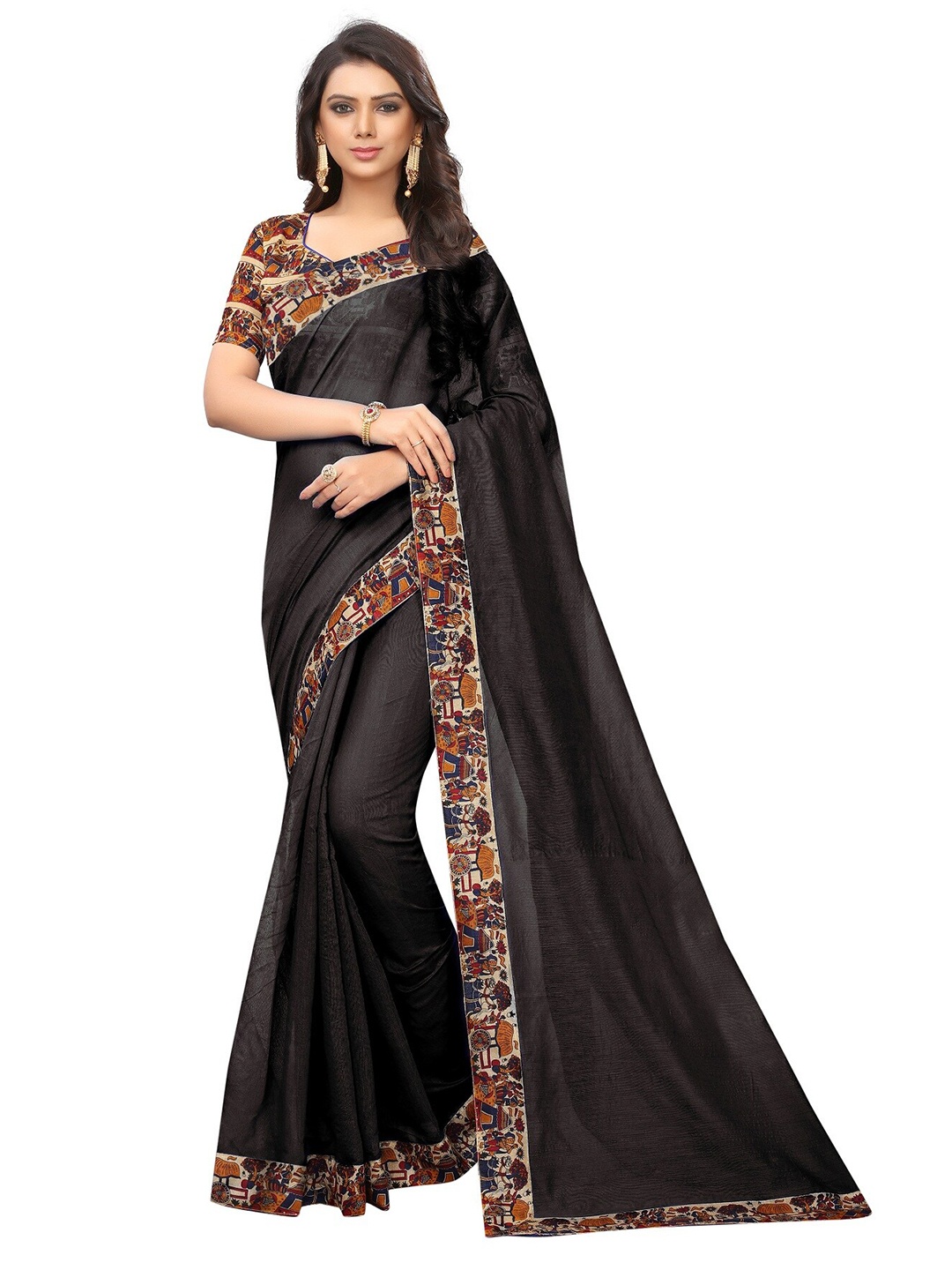 SAADHVI Black & Maroon Silk Cotton Saree