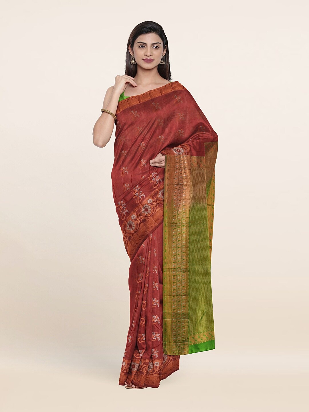 Pothys Mauve & Green Floral Pure Silk Kanjeevaram Saree