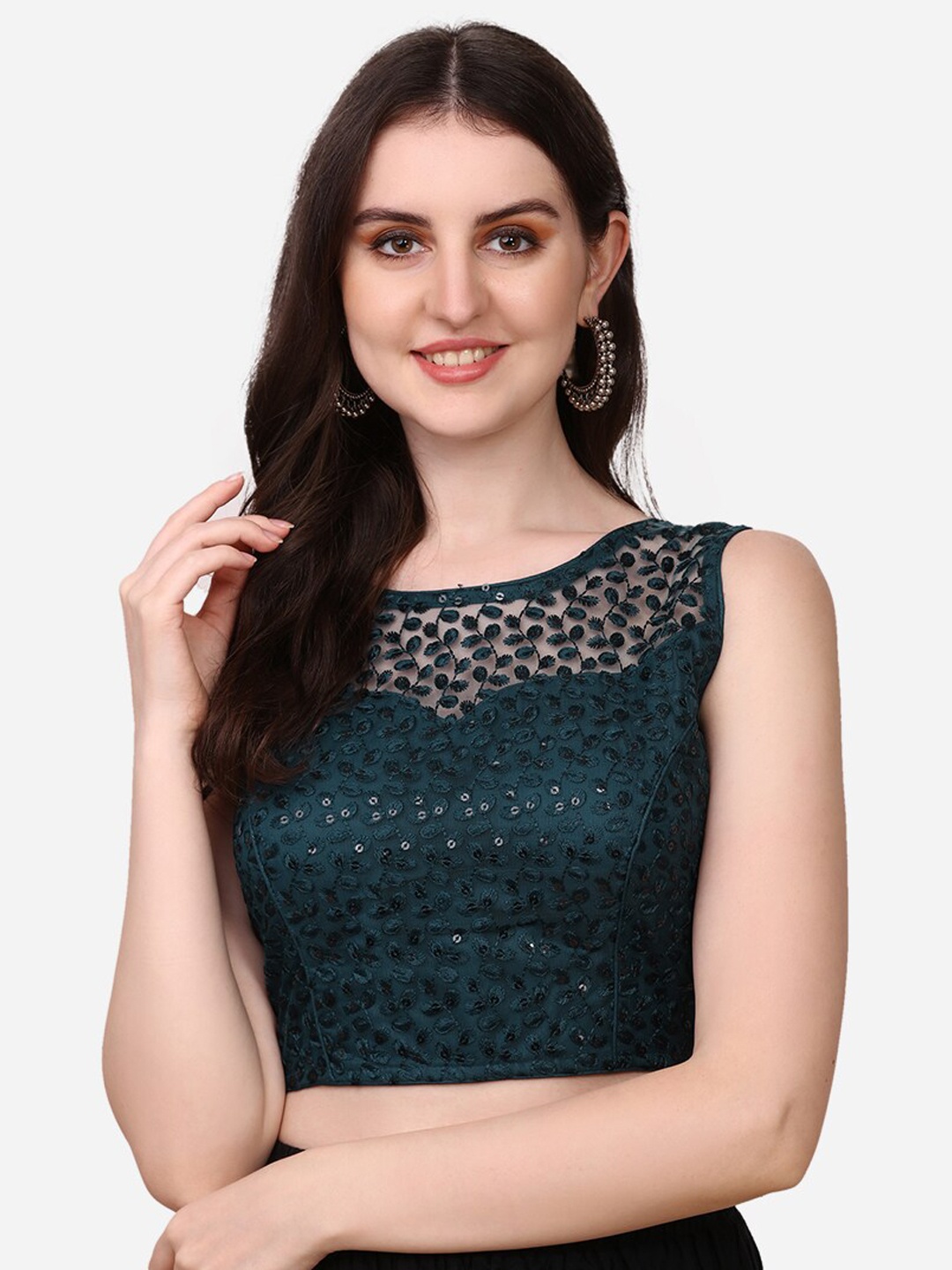 Fab Dadu Embroidered Saree Blouse, Teal