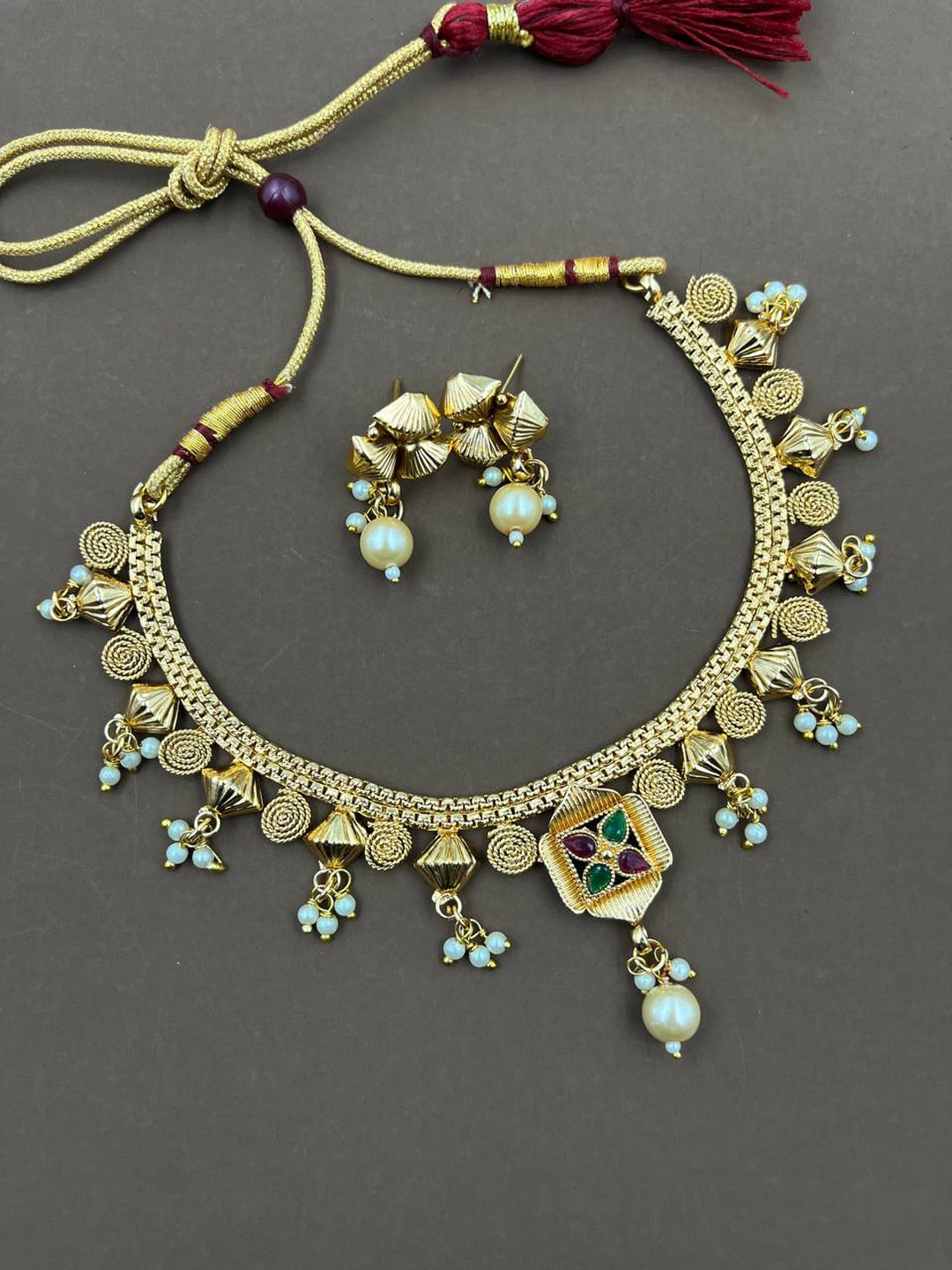 LAFORWORD Gold-Plated White Beaded Jewellery Set