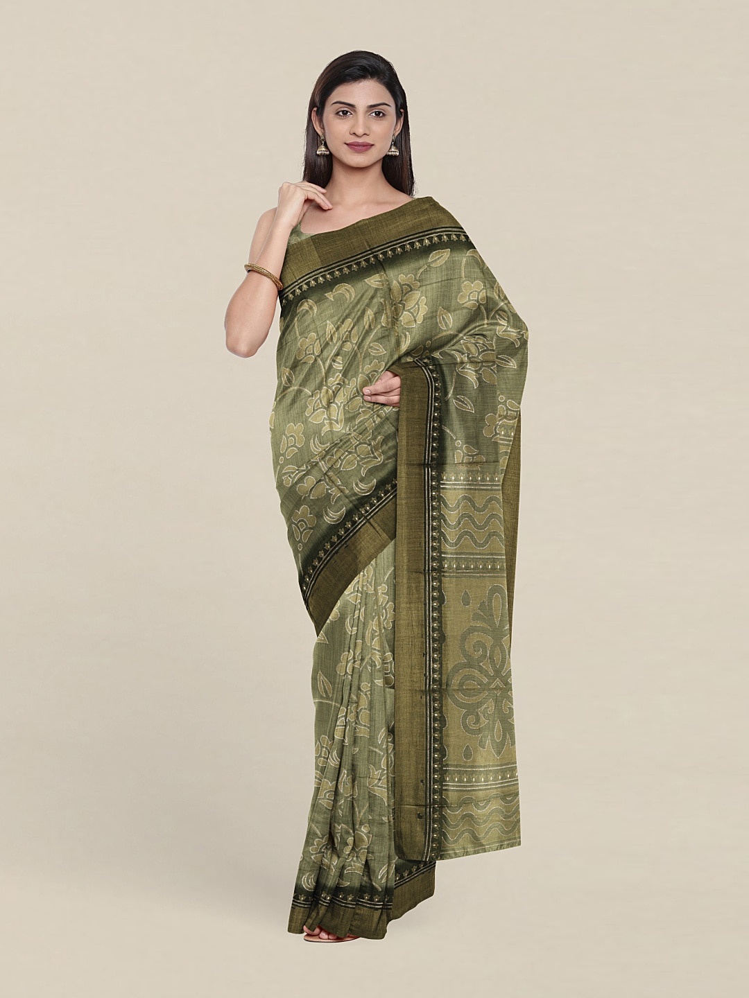 Pothys Floral Printed Saree, Green
