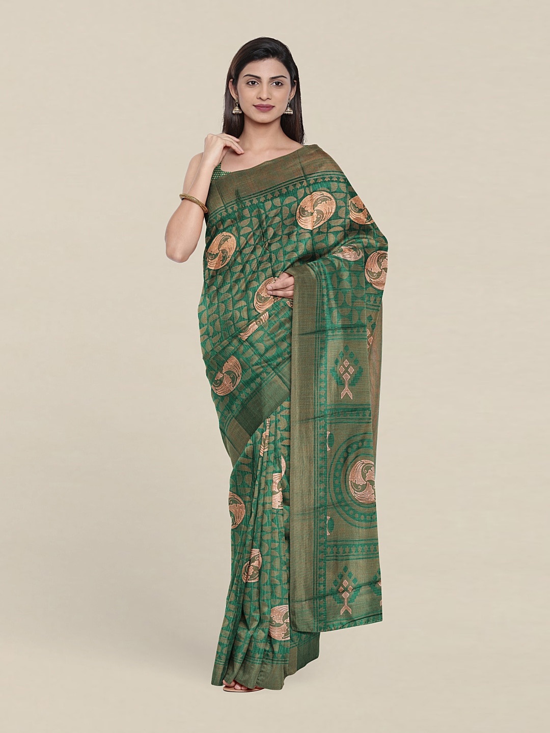 Pothys Green & Gold-Toned Saree