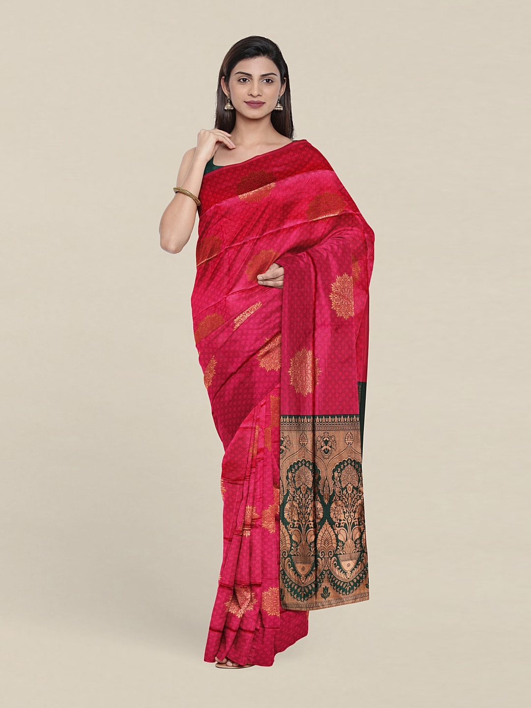 Pothys Pink & Green Woven Design Zari Saree