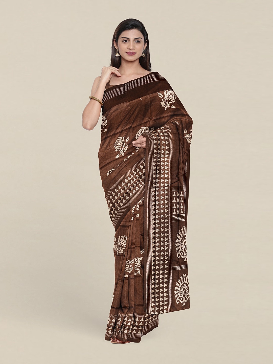 Pothys Floral Saree, Brown