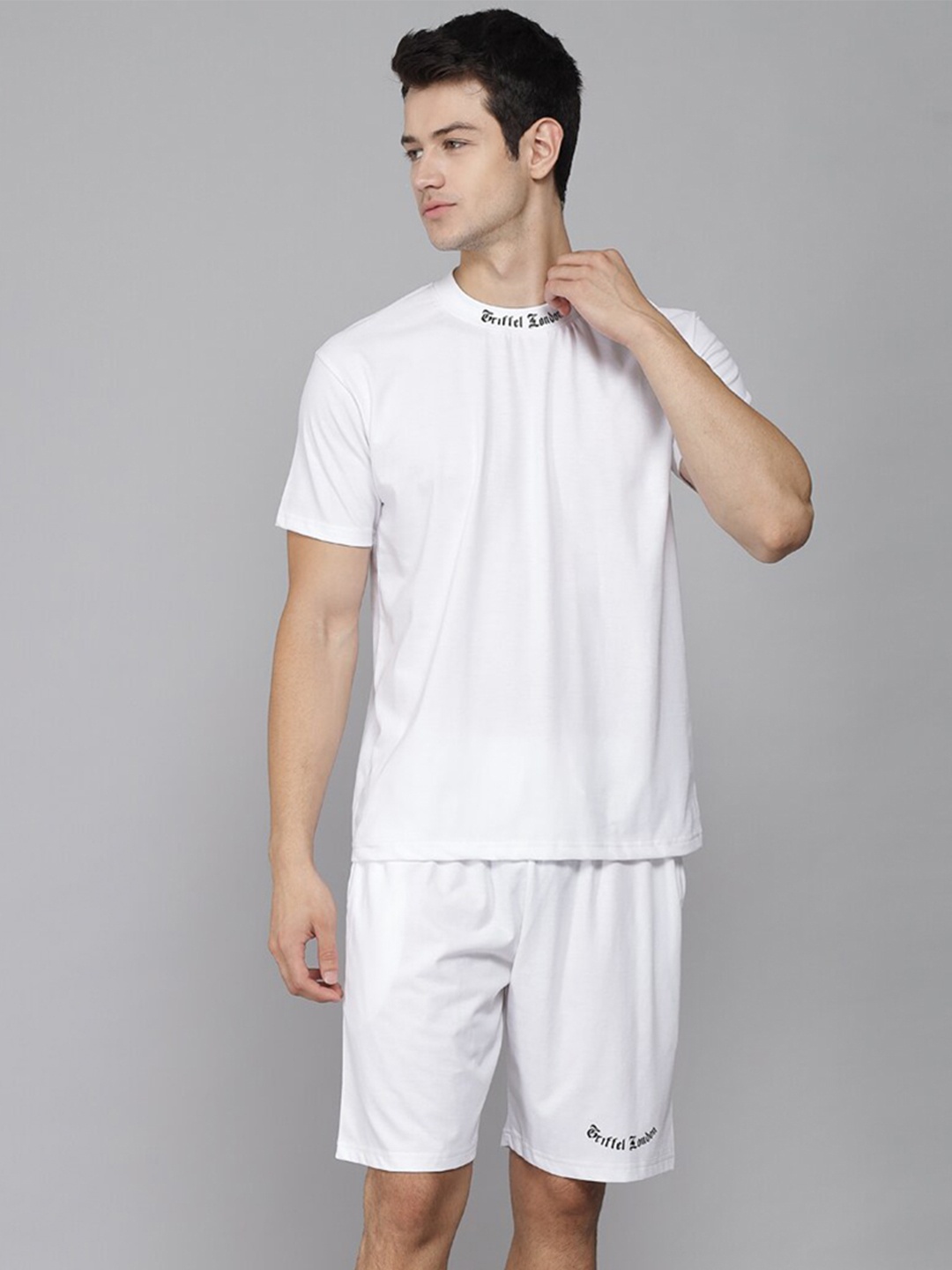 GRIFFEL Men Cotton Co-Ords Set, White