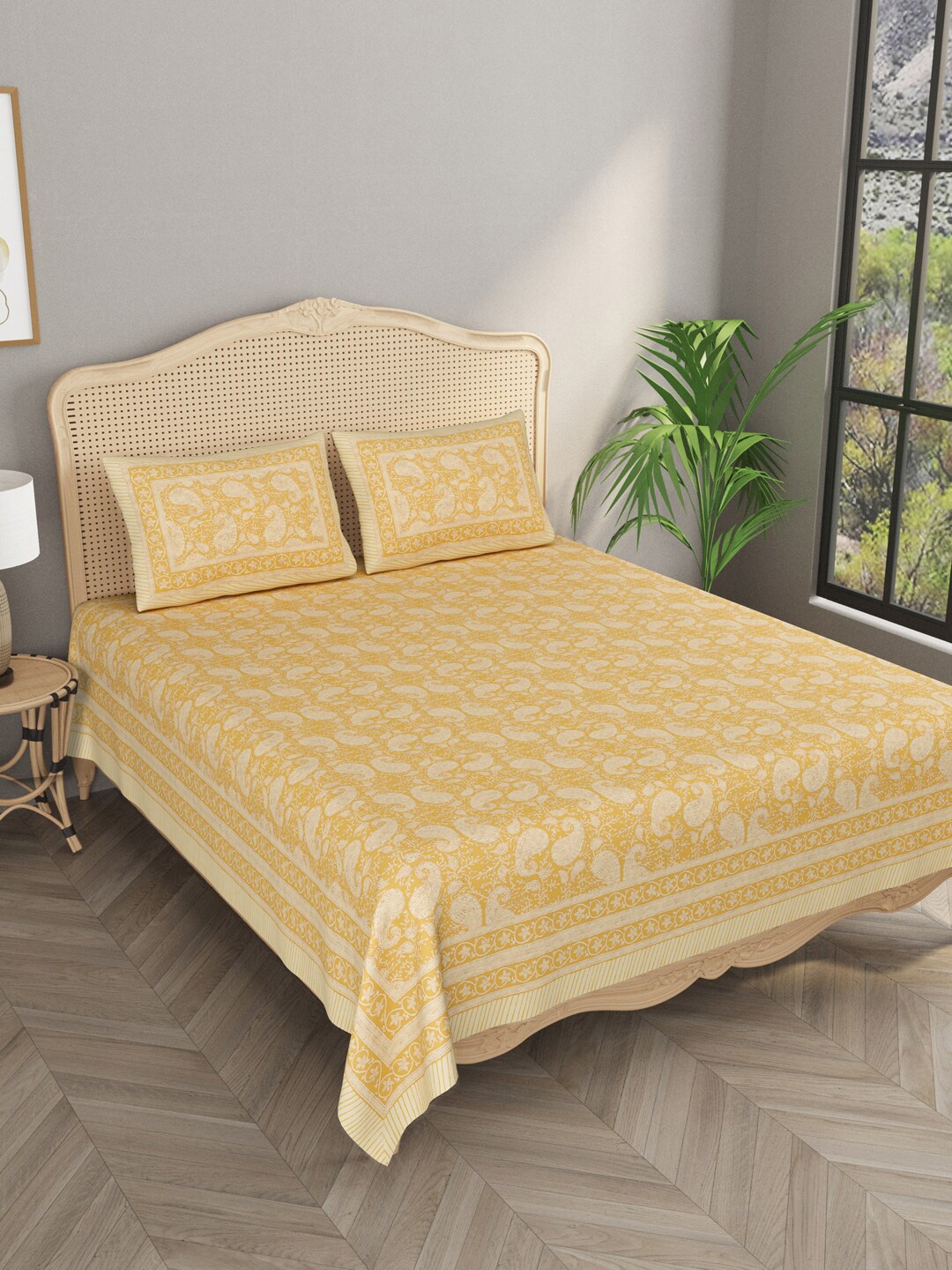 Gulaab Jaipur Yellow & White Ethnic Motifs King Bedsheet with 2 Pillow Cotton Covers
Gulaab Jaipur Yellow & White Ethnic Motifs King Bedsheet with 2 Pillow Cotton Covers