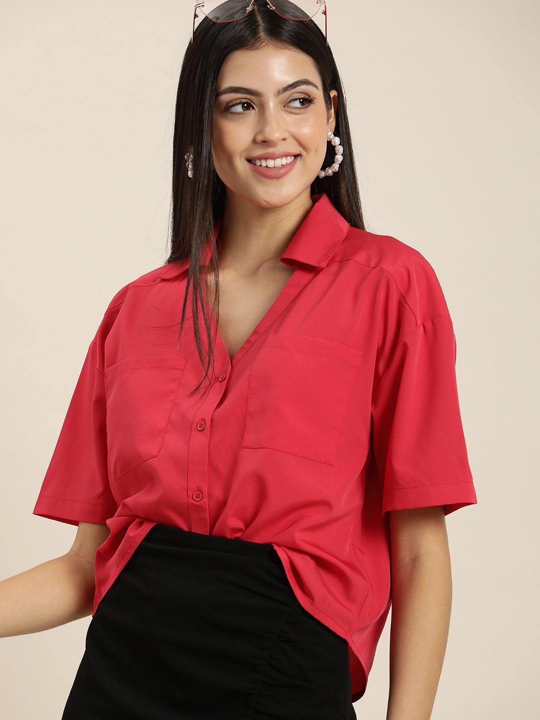 encore by INVICTUS Women Boxy Casual Shirt, Fuchsia