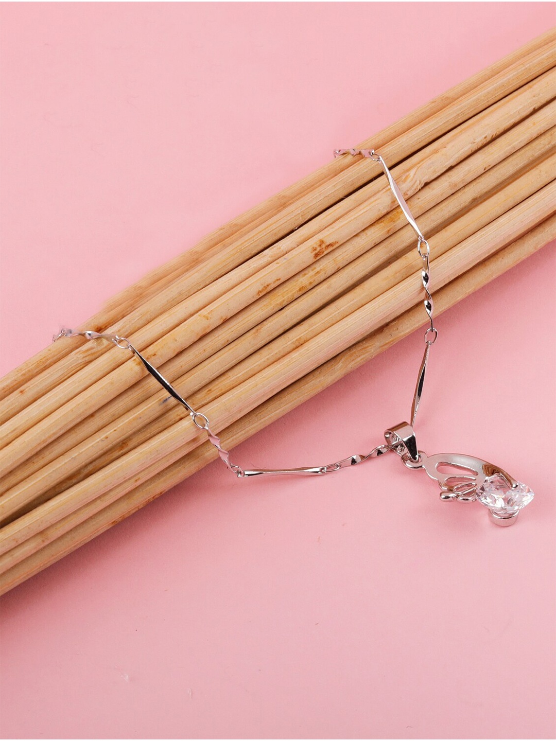 Silver Shine Silver-Plated American Diamond Chain