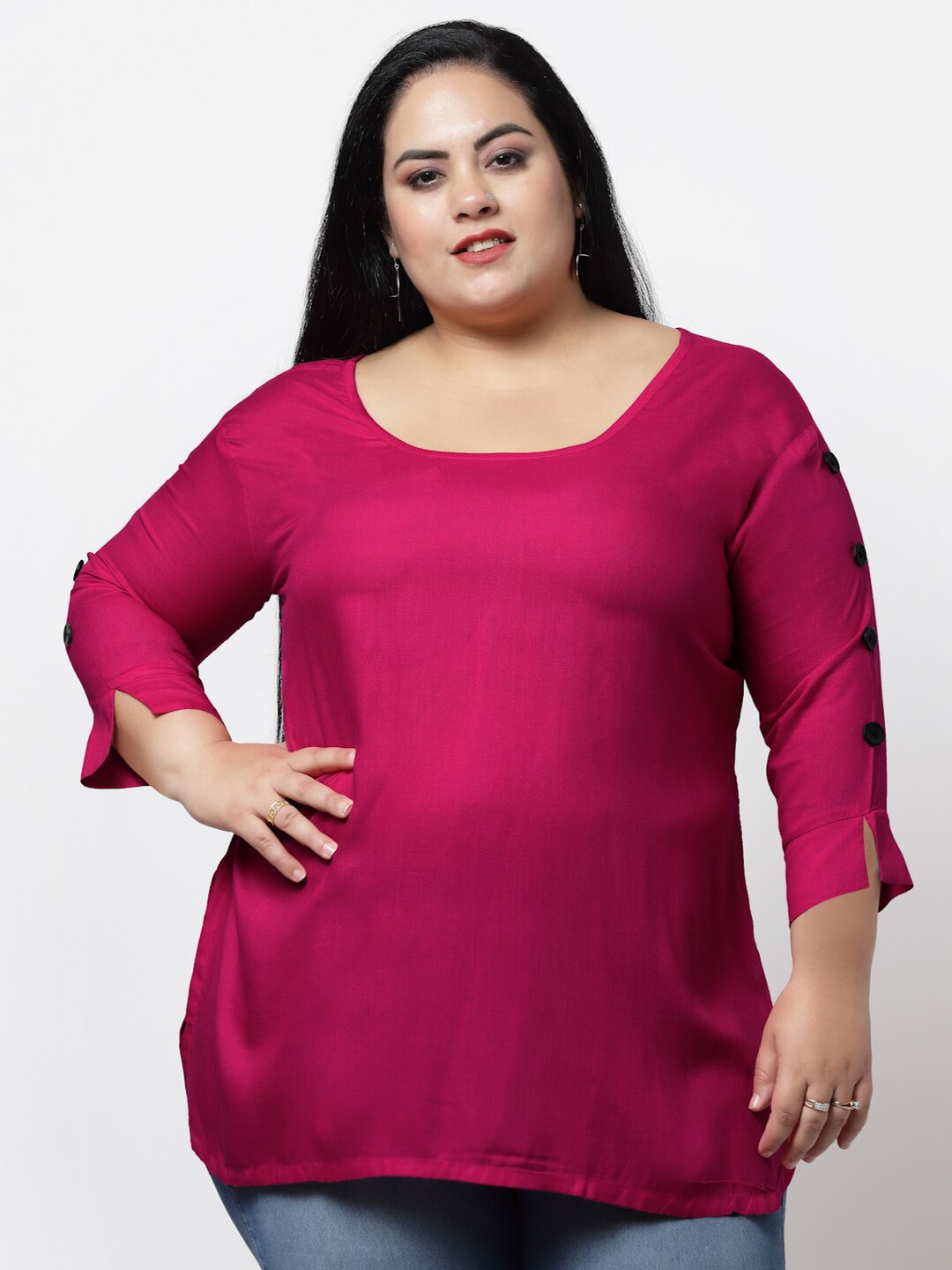 FAZZN Women Plus Size Pink Solid Top