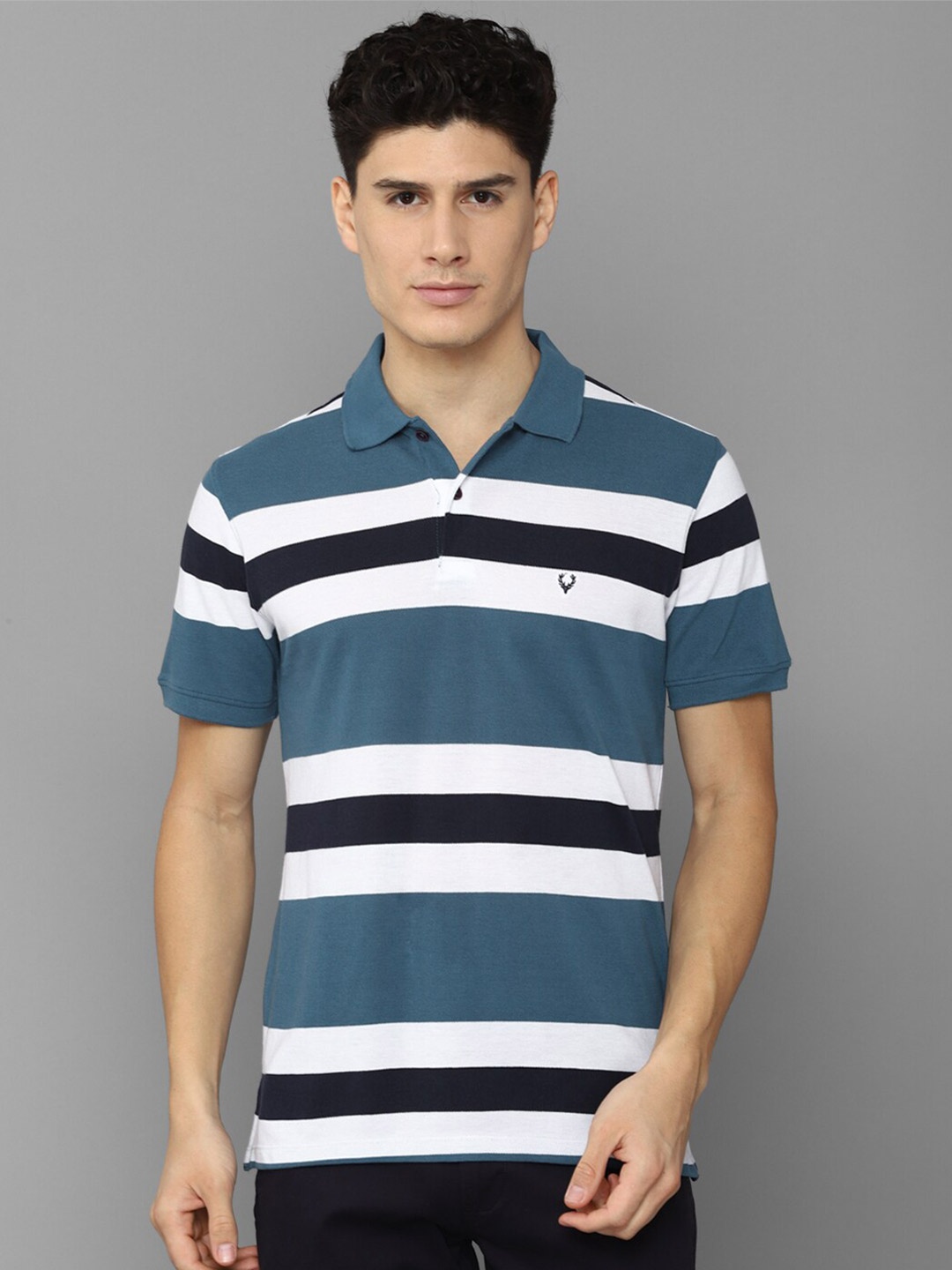Allen Solly Men Striped Polo Collar T-shirt, Blue