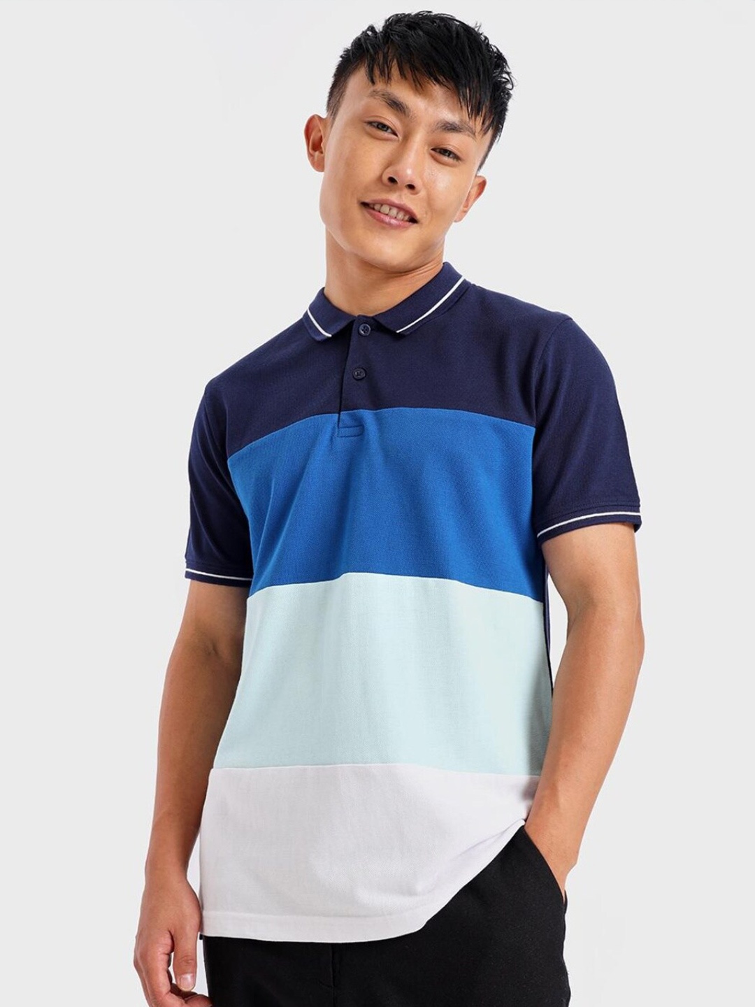 Bewakoof Men Colourblocked Polo Collar T-shirt, Blue