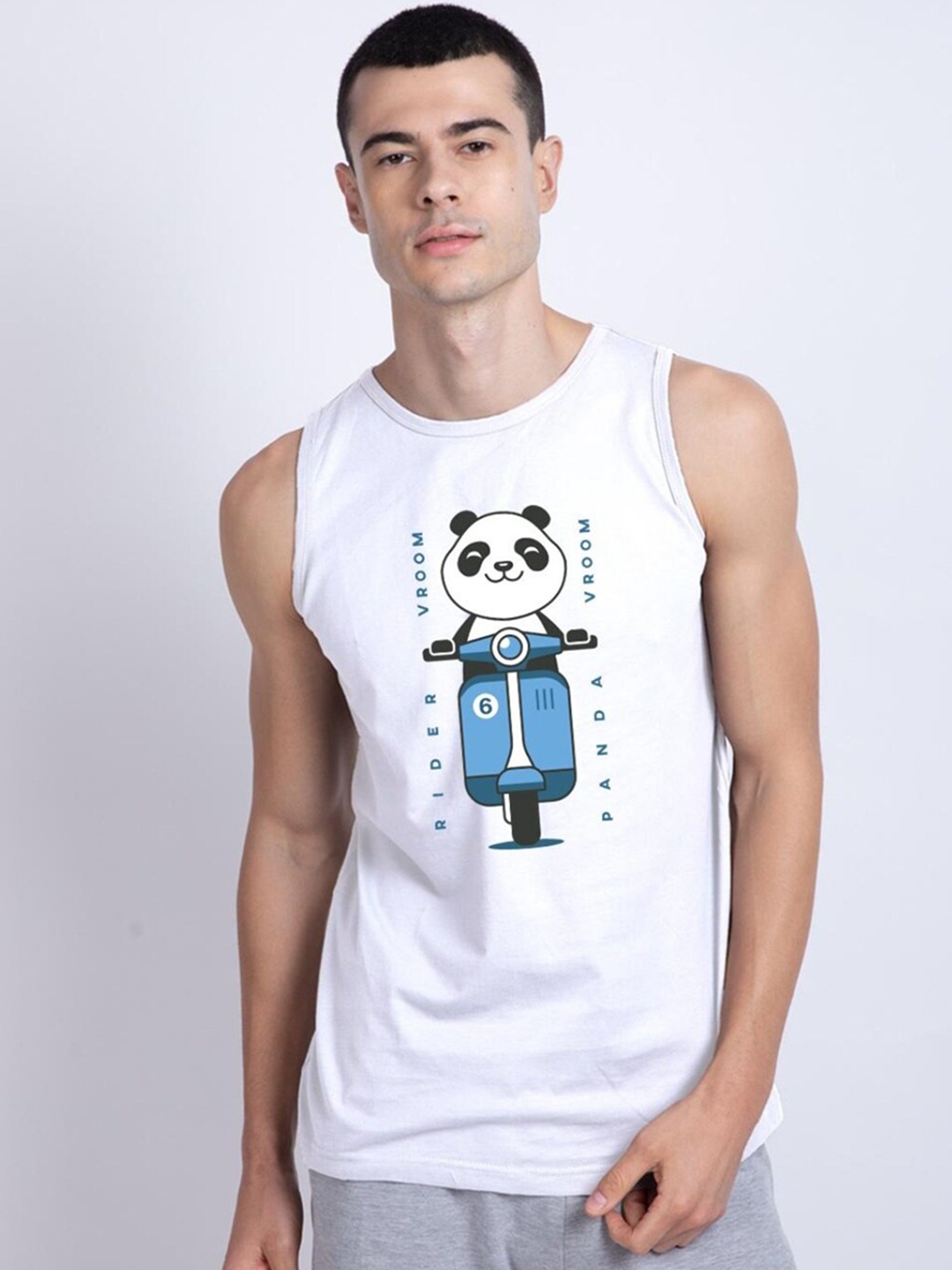 Bewakoof Men Printed Cotton Innerwear Basic Vests, White